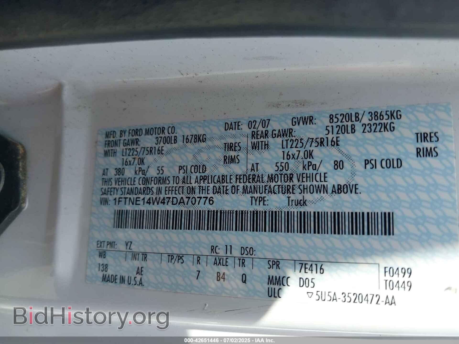 2007 FORD E-150 - VIN: 1FTNE14W47DA70776 - Фото 9