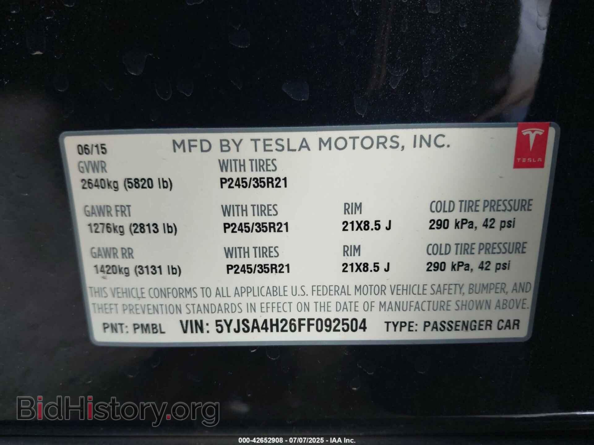 2015 TESLA MODEL S - VIN: 5YJSA4H26FF092504 - Photo 9