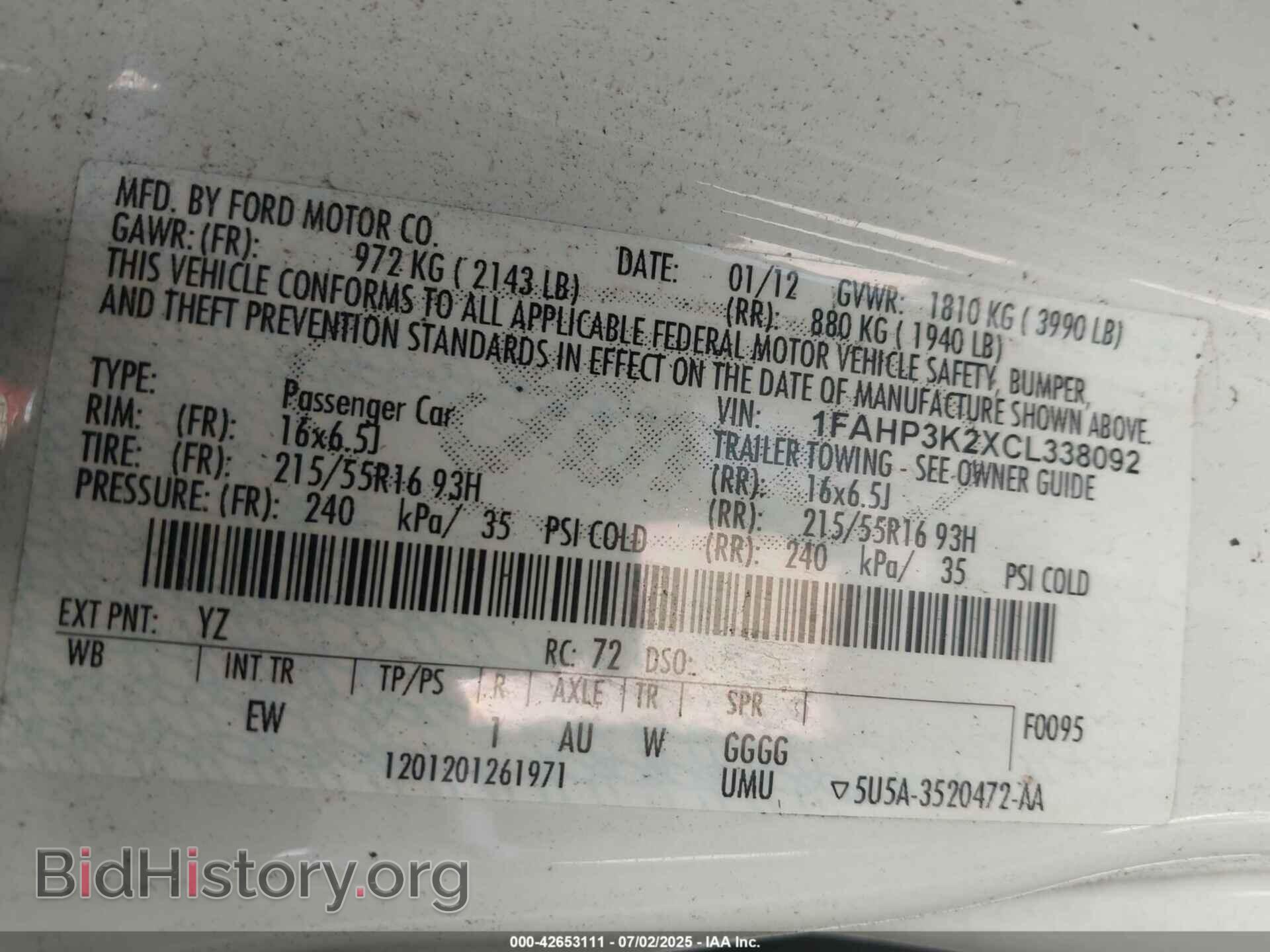 2012 FORD FOCUS - VIN: 1FAHP3K2XCL338092 - Фото 9