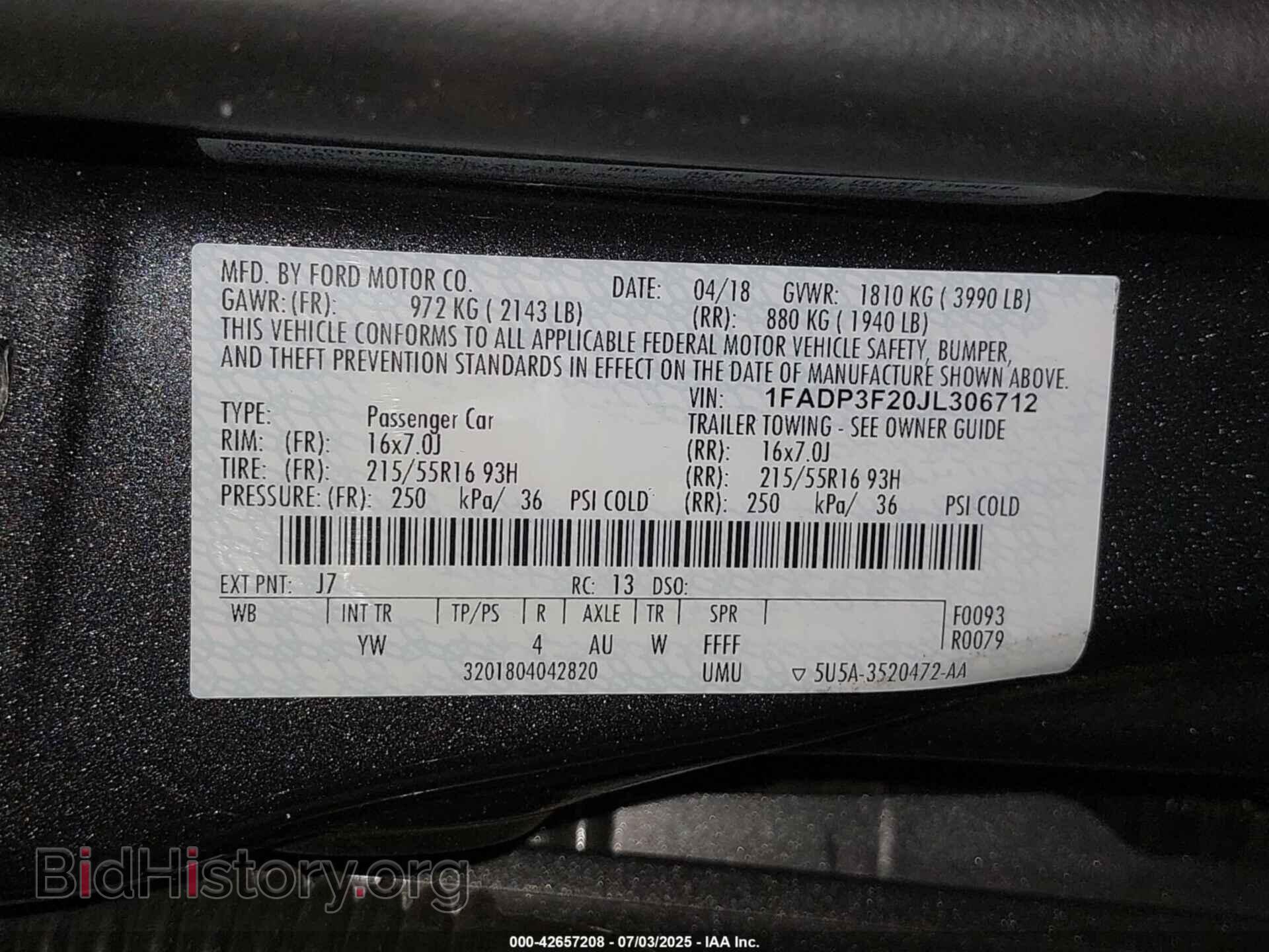 2018 FORD FOCUS - VIN: 1FADP3F20JL306712 - Фото 9