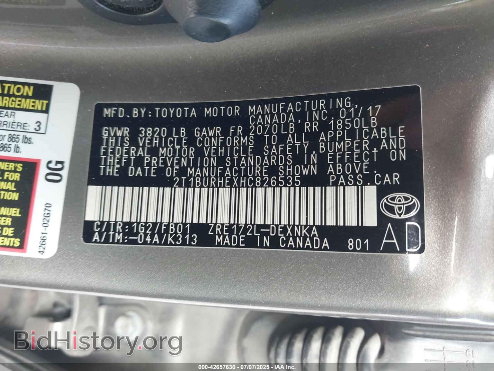 2017 TOYOTA COROLLA - VIN: 2T1BURHEXHC826535 - Фото 9