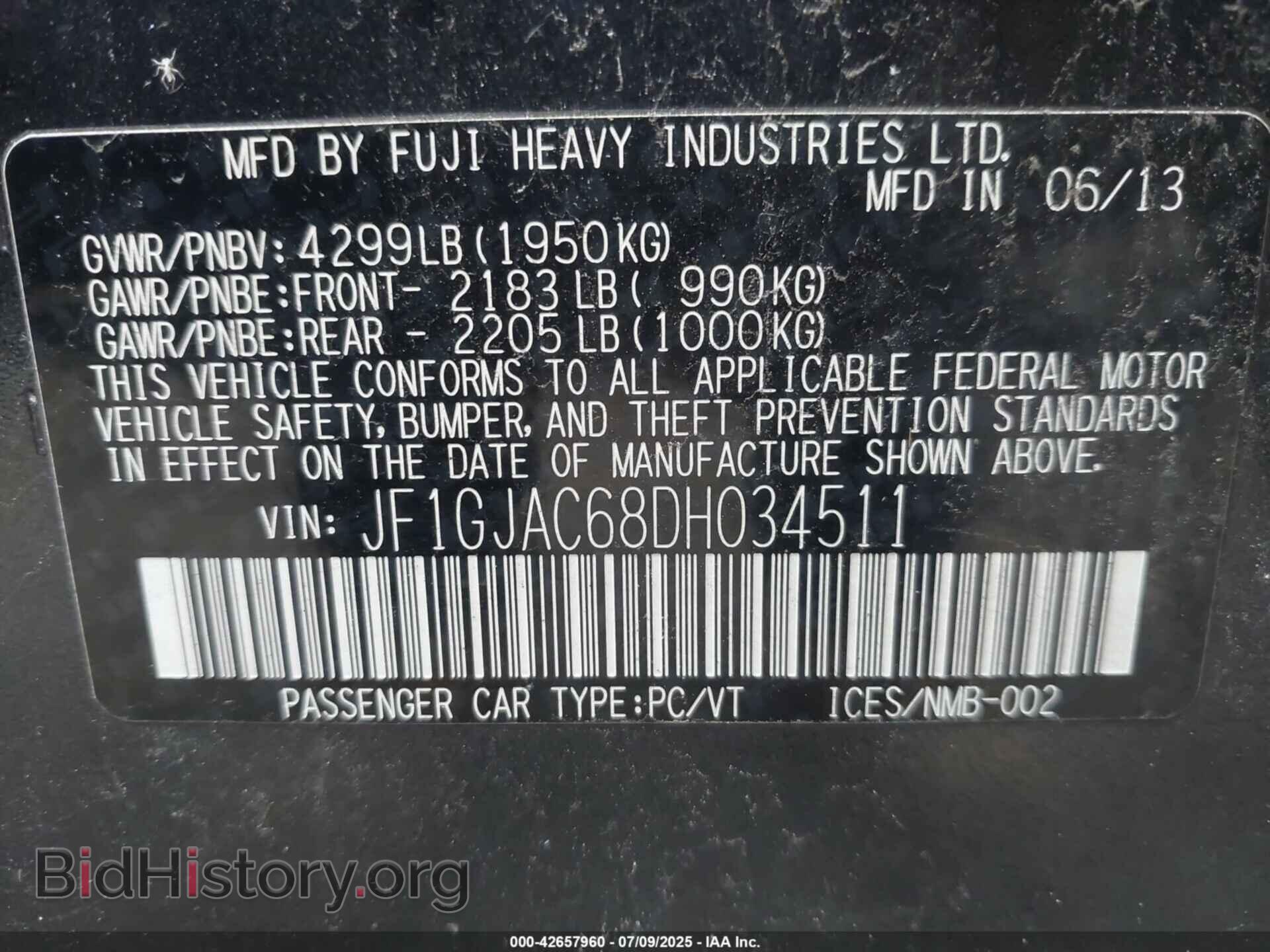 2013 SUBARU IMPREZA - VIN: JF1GJAC68DH034511 - Фото 9