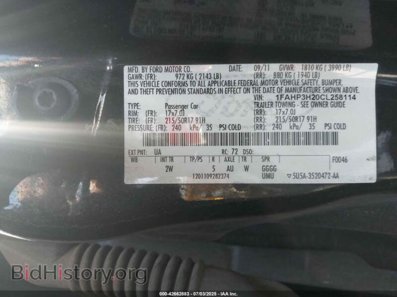 2012 Ford FOCUS (VIN 1FAHP3H20CL258114) — photo 9 of 11