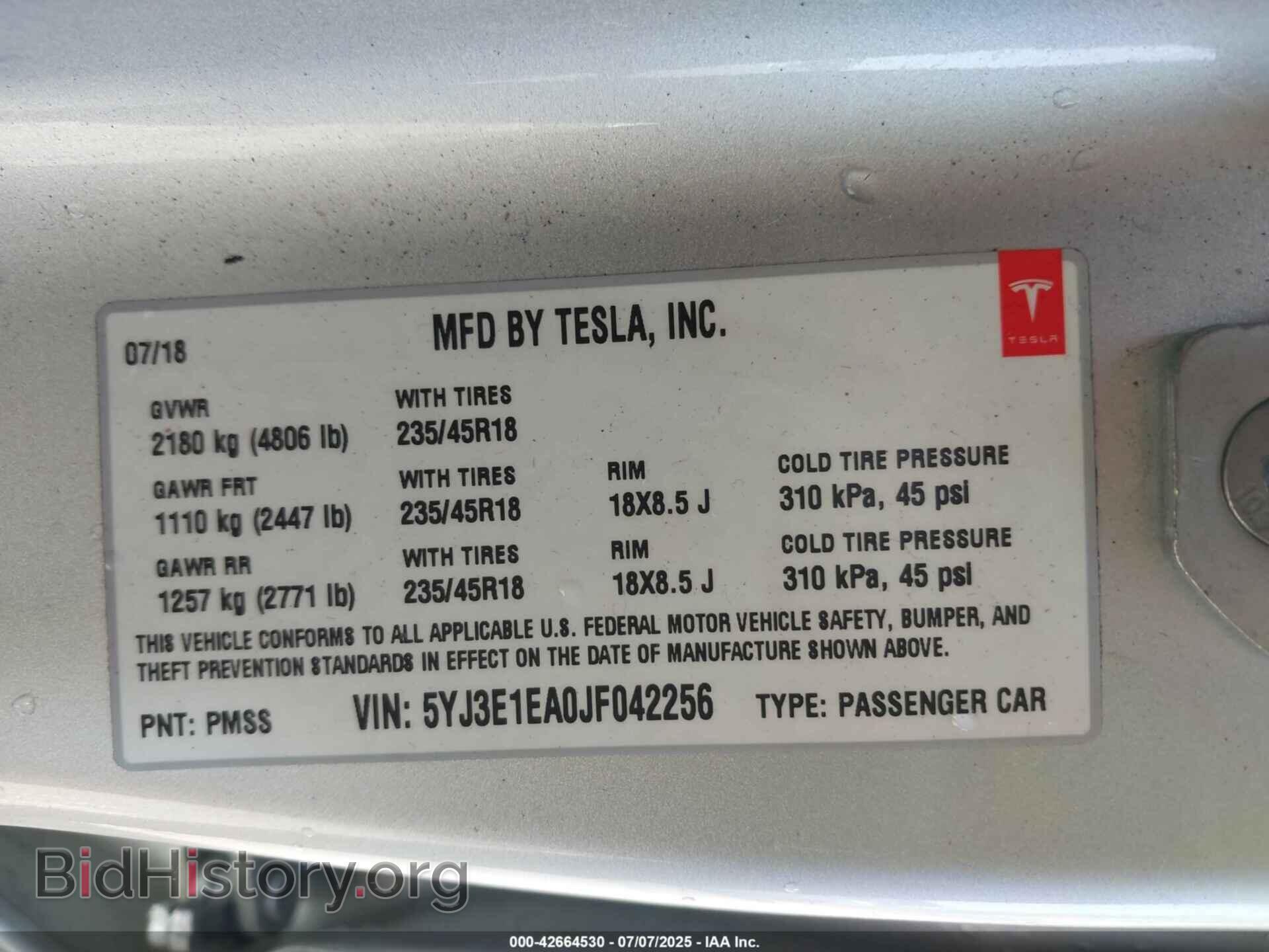 2018 TESLA MODEL 3 - VIN: 5YJ3E1EA0JF042256 - Photo 9