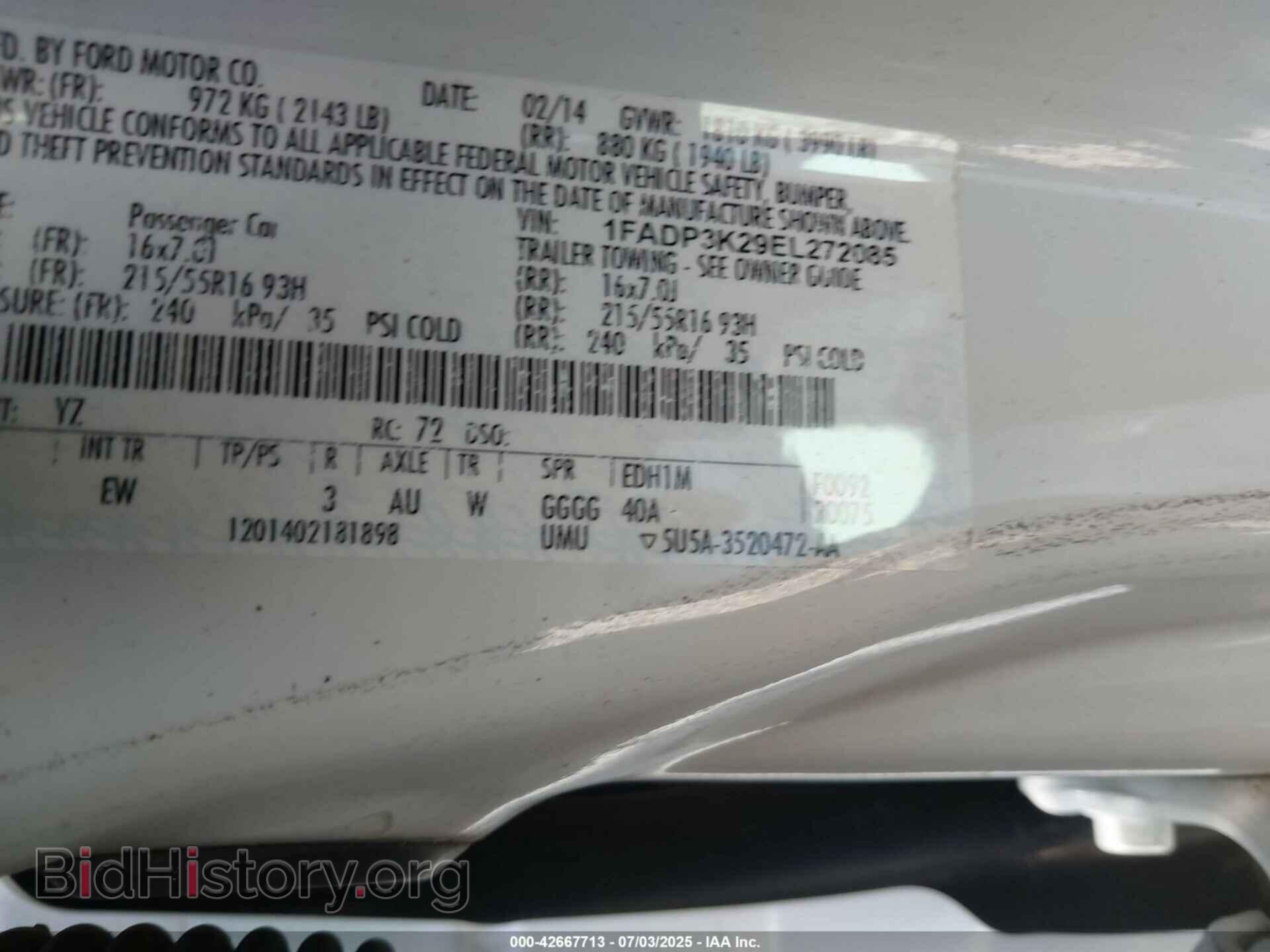 2014 FORD FOCUS - VIN: 1FADP3K29EL272085 - Фото 9