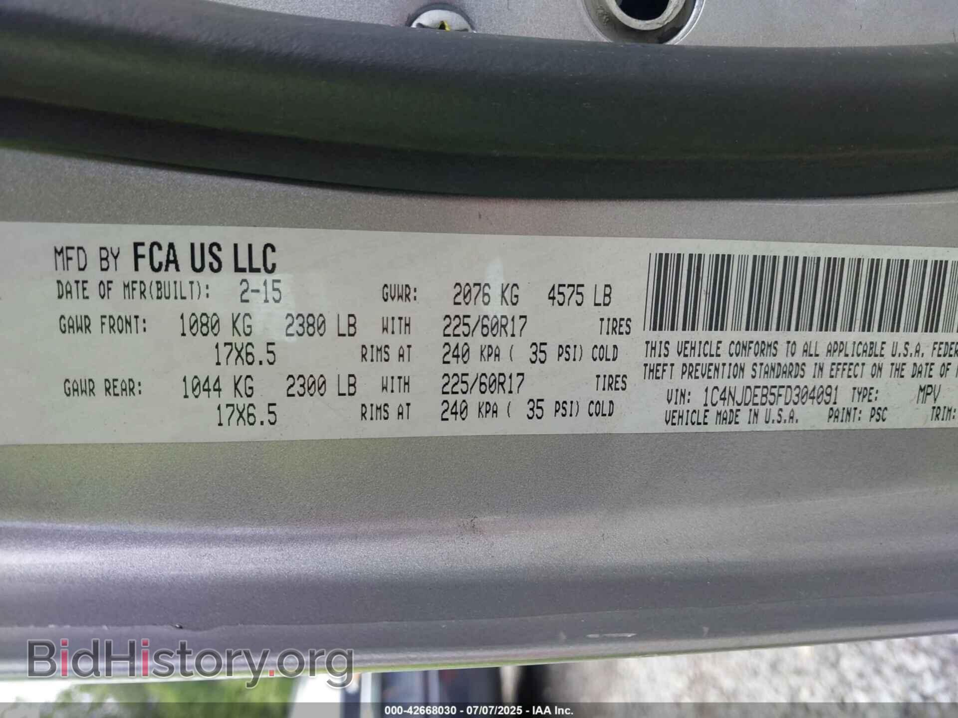 2015 JEEP COMPASS - VIN: 1C4NJDEB5FD304091 - Фото 9