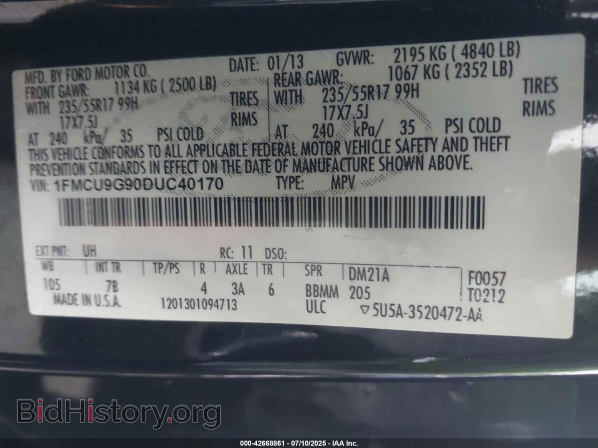 2013 FORD ESCAPE - VIN: 1FMCU9G90DUC40170 - Фото 9