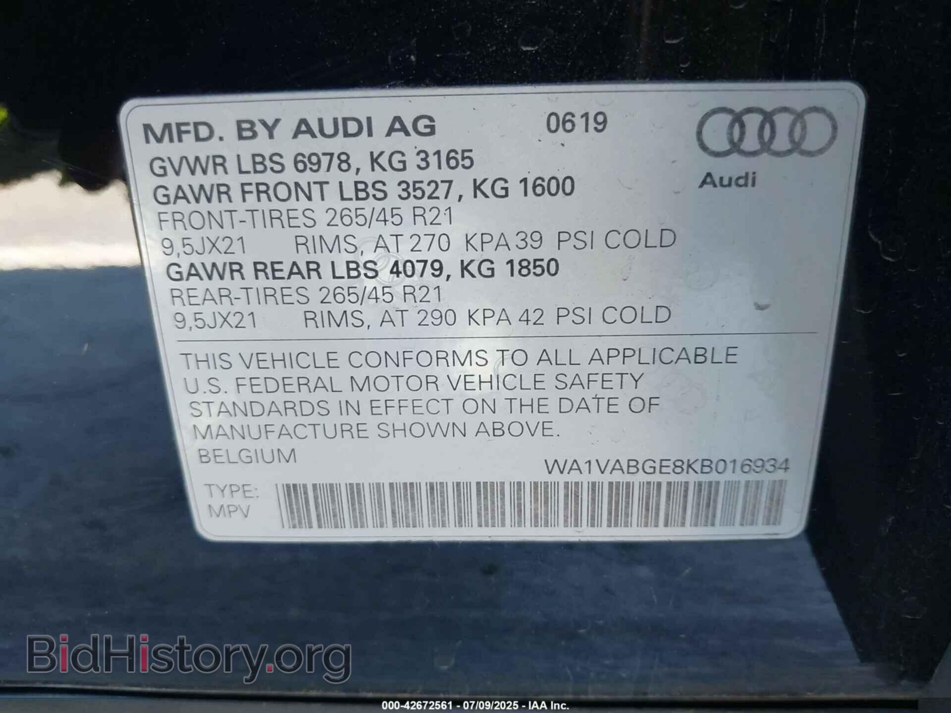 2019 AUDI E-TRON - VIN: WA1VABGE8KB016934 - Фото 9