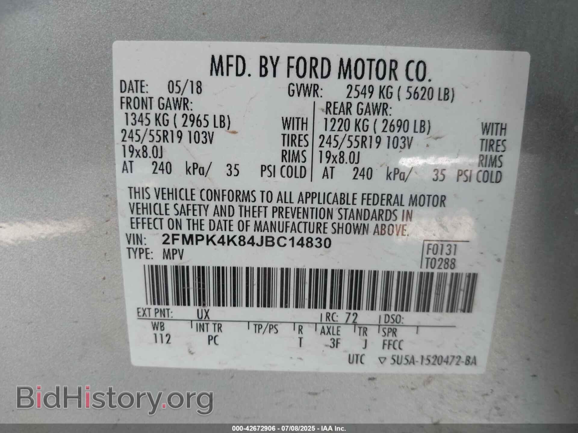 2018 FORD EDGE - VIN: 2FMPK4K84JBC14830 - Photo 9