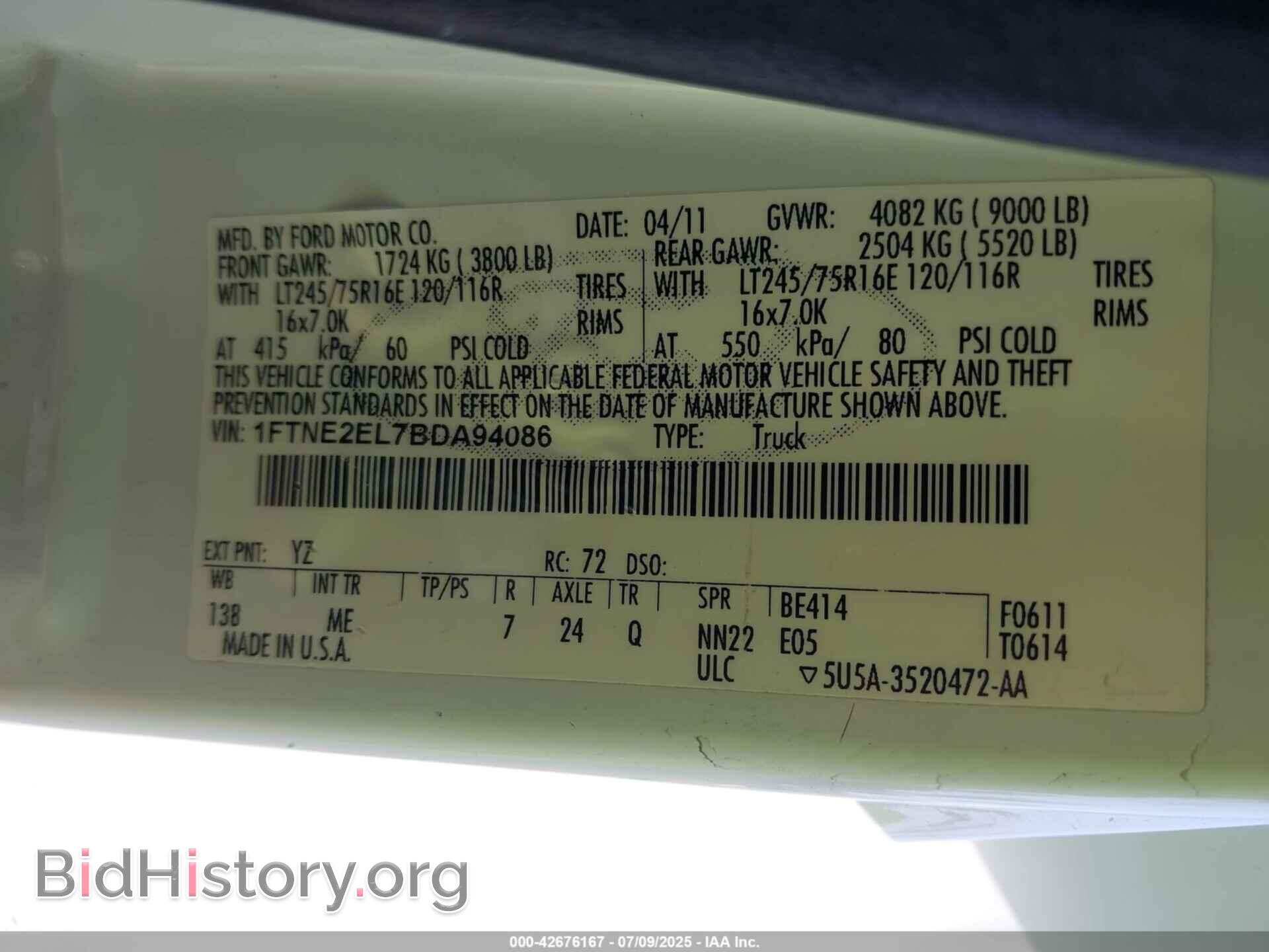 2011 FORD E-250 - VIN: 1FTNE2EL7BDA94086 - Фото 9