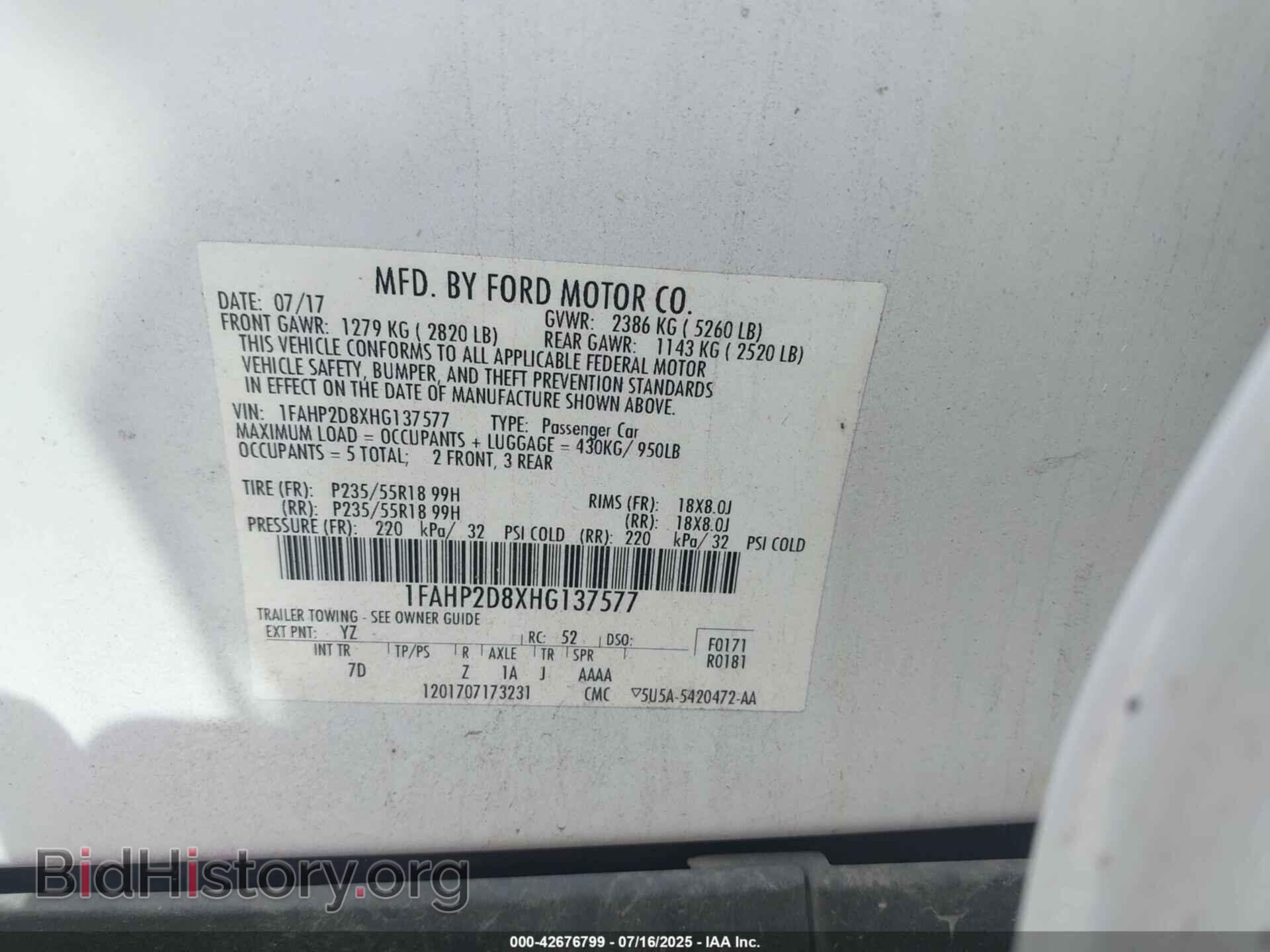 2017 FORD TAURUS - VIN: 1FAHP2D8XHG137577 - Photo 9