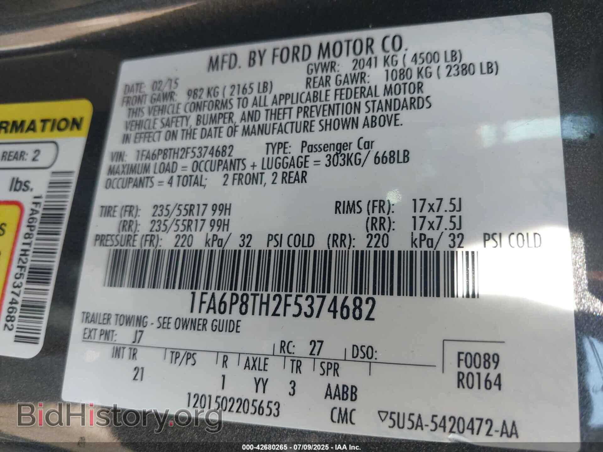 2015 FORD MUSTANG - VIN: 1FA6P8TH2F5374682 - Фото 9