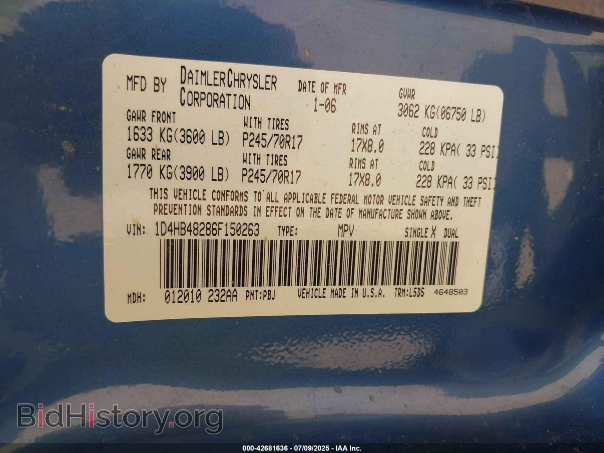 2006 DODGE DURANGO - VIN: 1D4HB48286F150263 - Фото 9