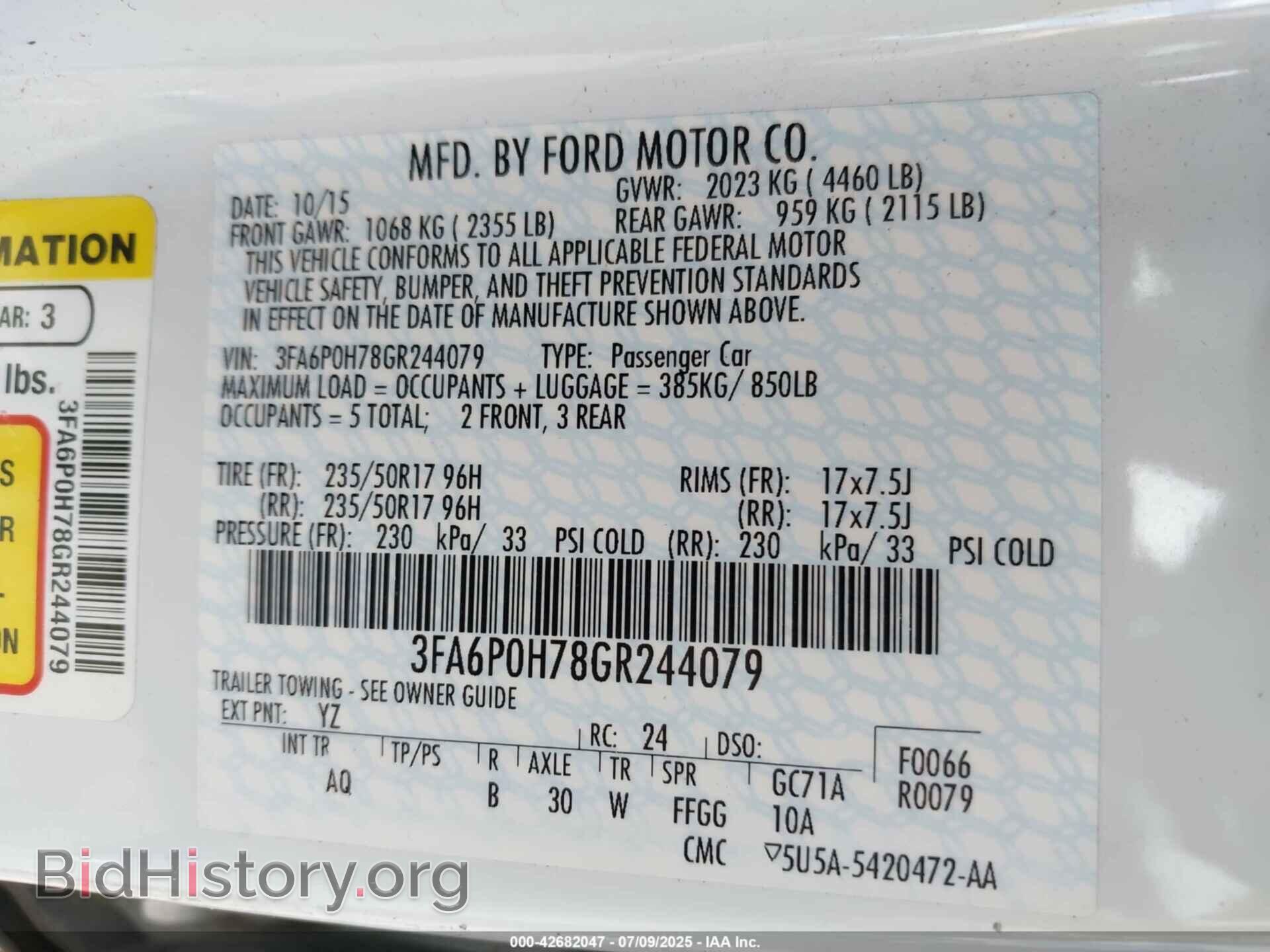 2016 FORD FUSION - VIN: 3FA6P0H78GR244079 - Фото 9