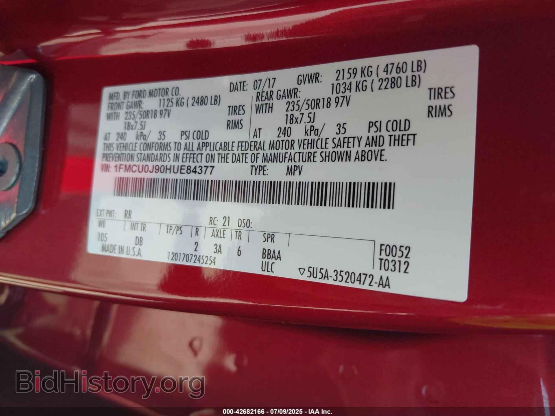 2017 FORD ESCAPE - VIN: 1FMCU0J90HUE84377 - Фото 9