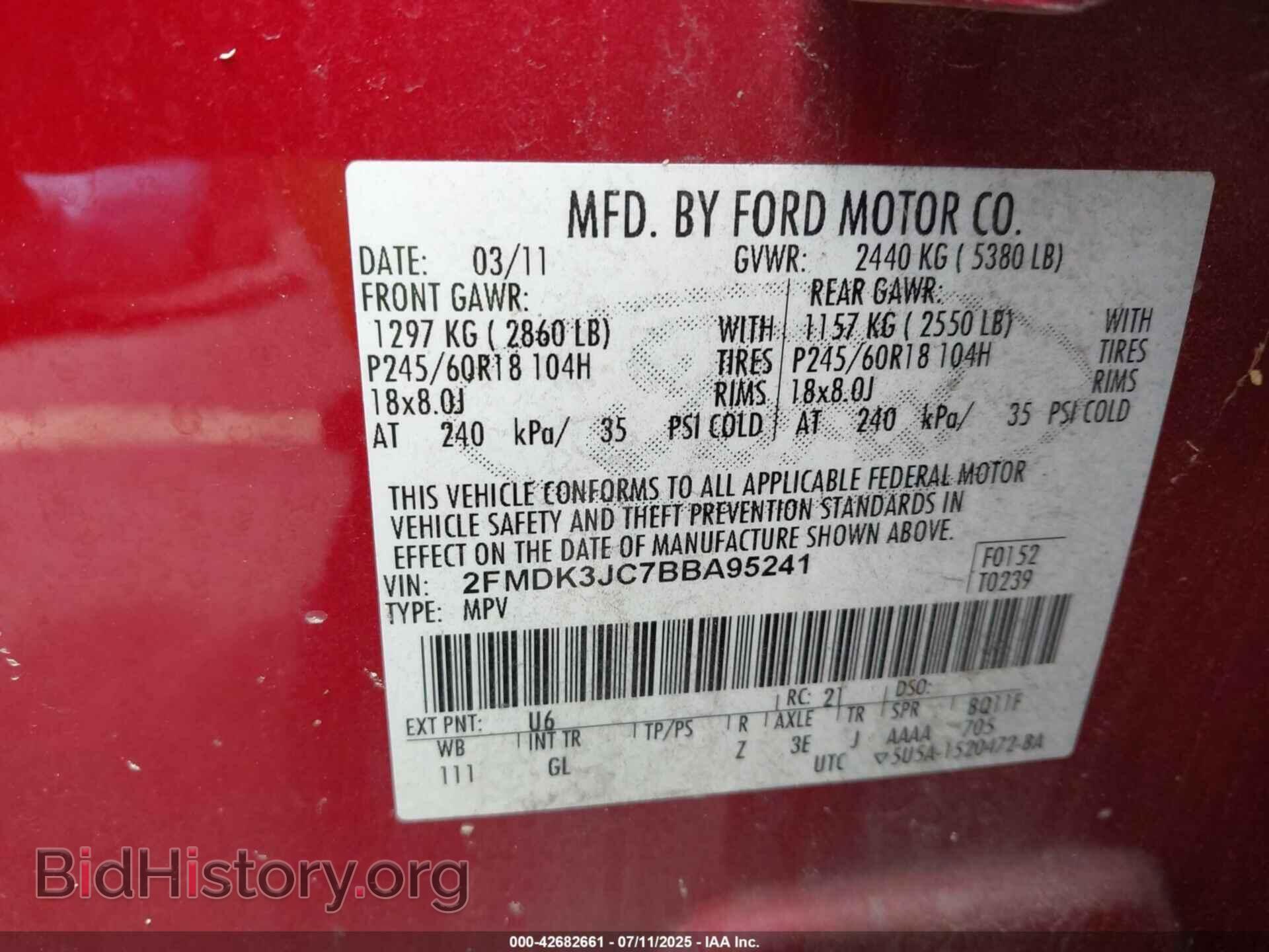 2011 FORD EDGE - VIN: 2FMDK3JC7BBA95241 - Фото 9