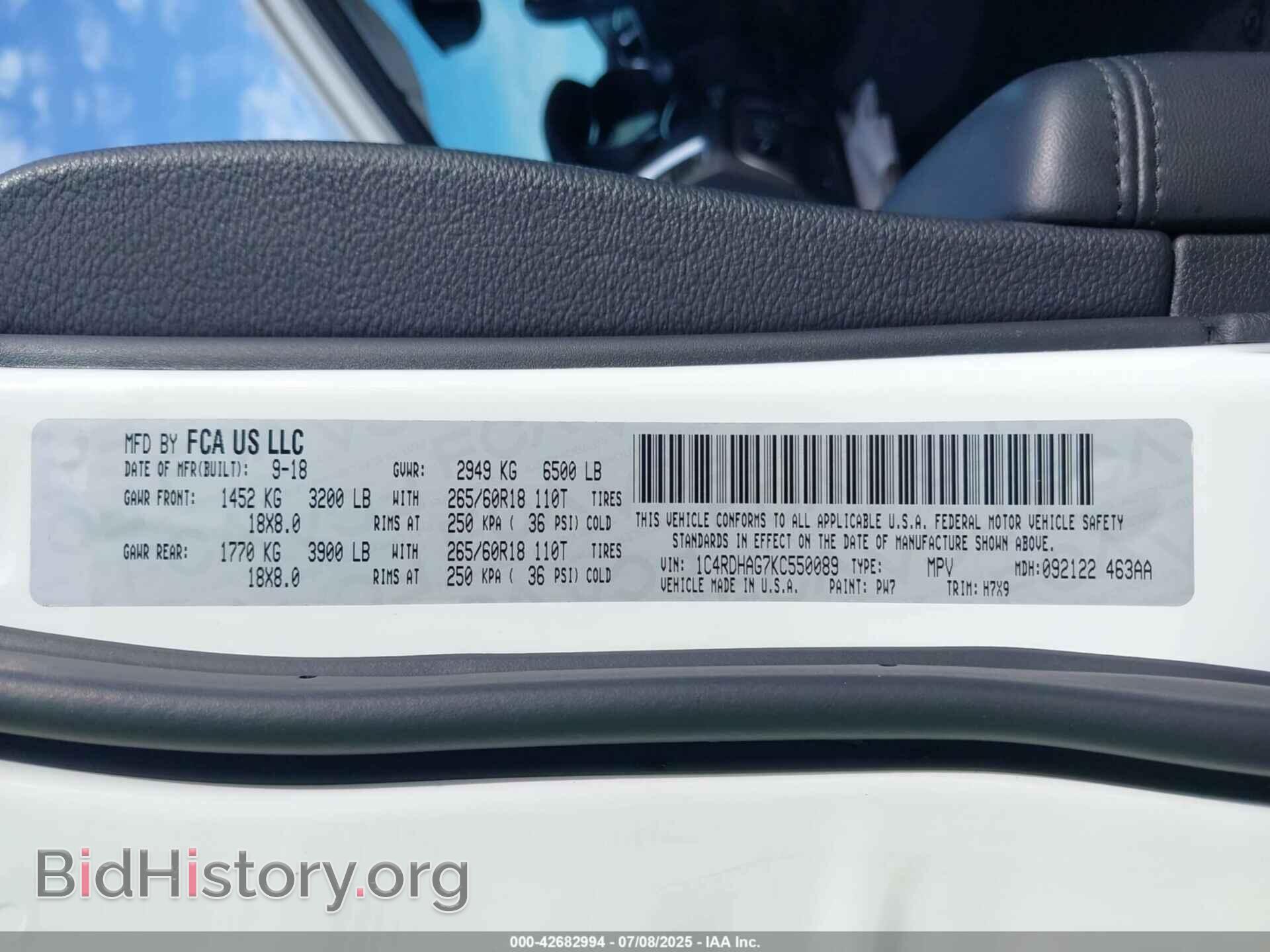 2019 DODGE DURANGO - VIN: 1C4RDHAG7KC550089 - Фото 9