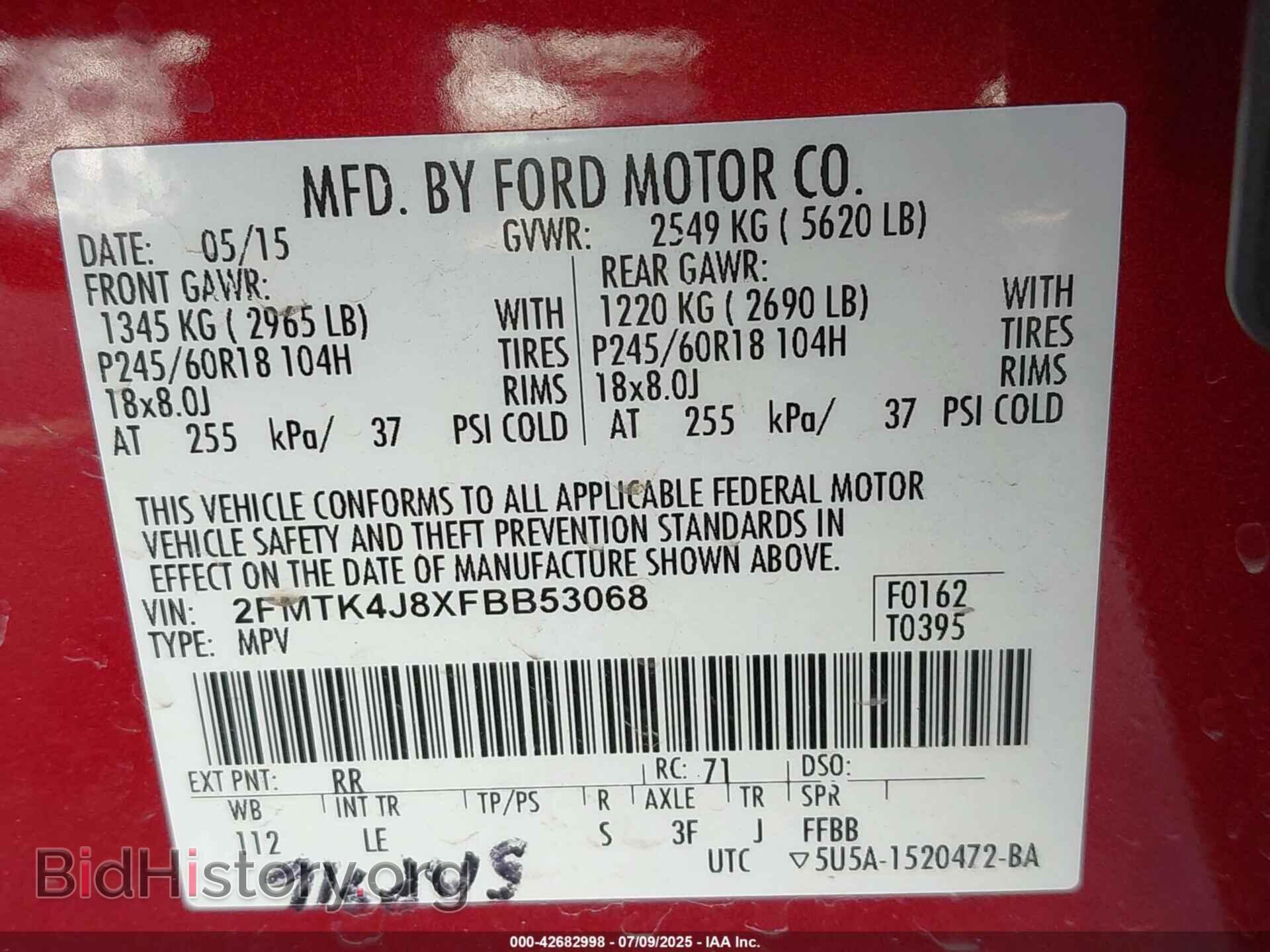 2015 FORD EDGE - VIN: 2FMTK4J8XFBB53068 - Фото 9