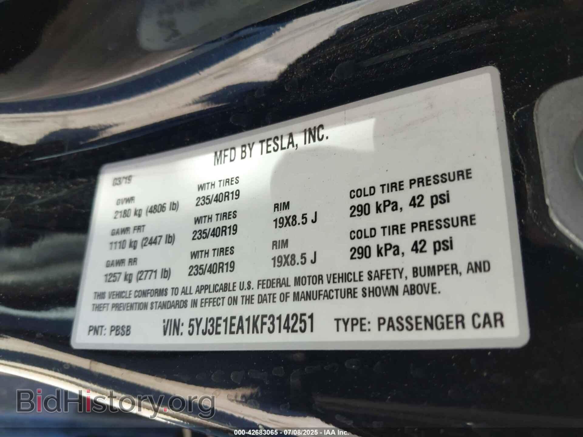 2019 TESLA MODEL 3 - VIN: 5YJ3E1EA1KF314251 - Photo 9