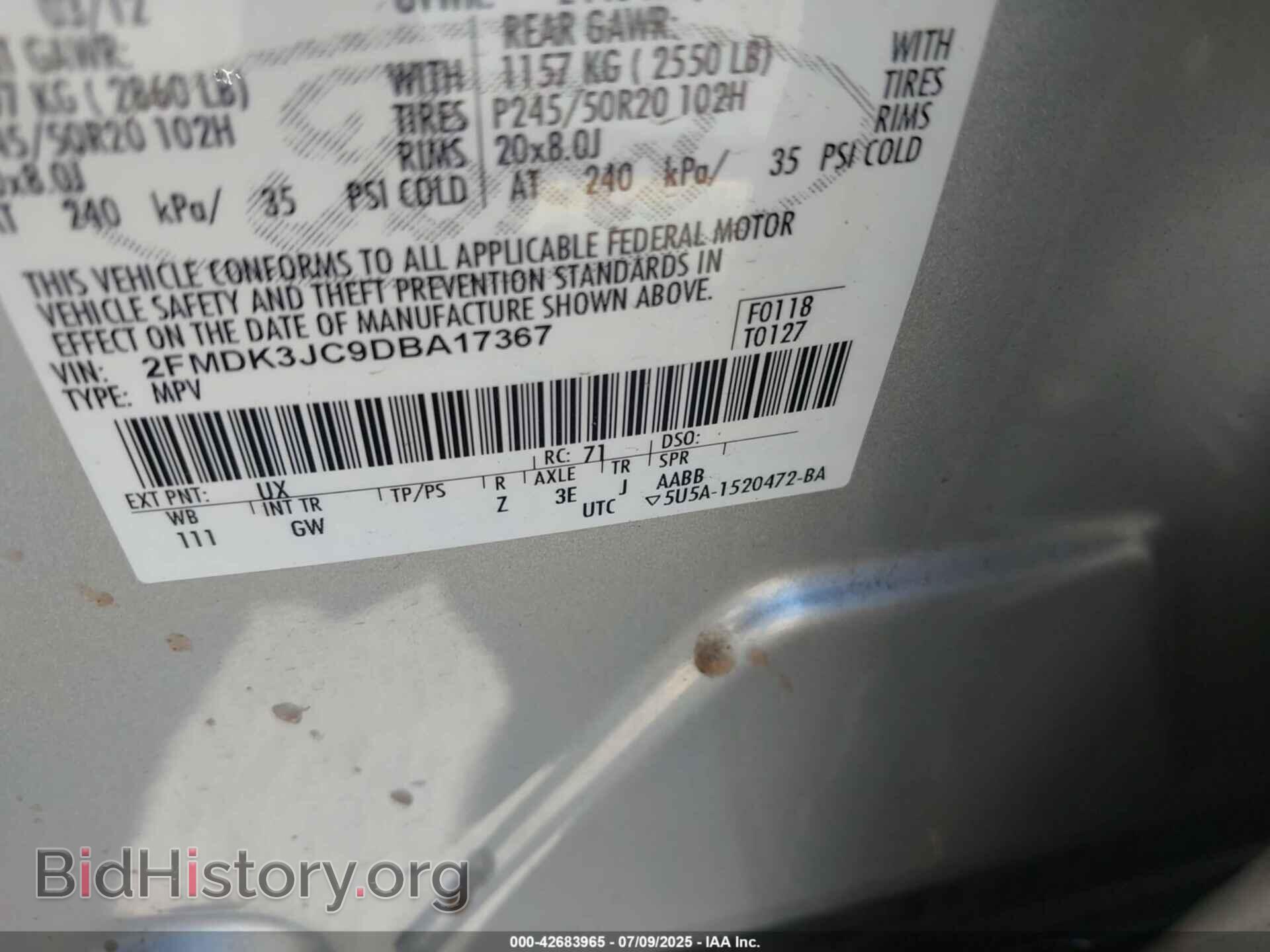2013 FORD EDGE - VIN: 2FMDK3JC9DBA17367 - Фото 9
