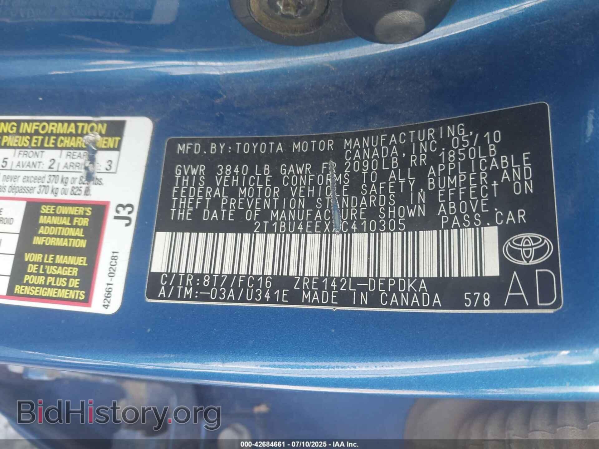 2010 TOYOTA COROLLA - VIN: 2T1BU4EEXAC410305 - Фото 9