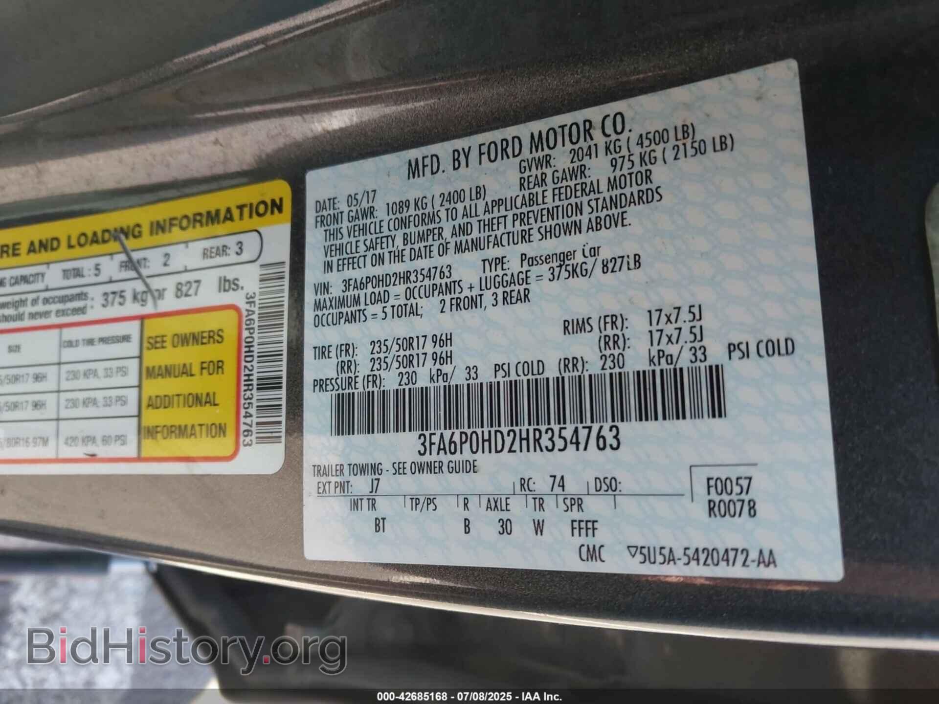 2017 FORD FUSION - VIN: 3FA6P0HD2HR354763 - Фото 9