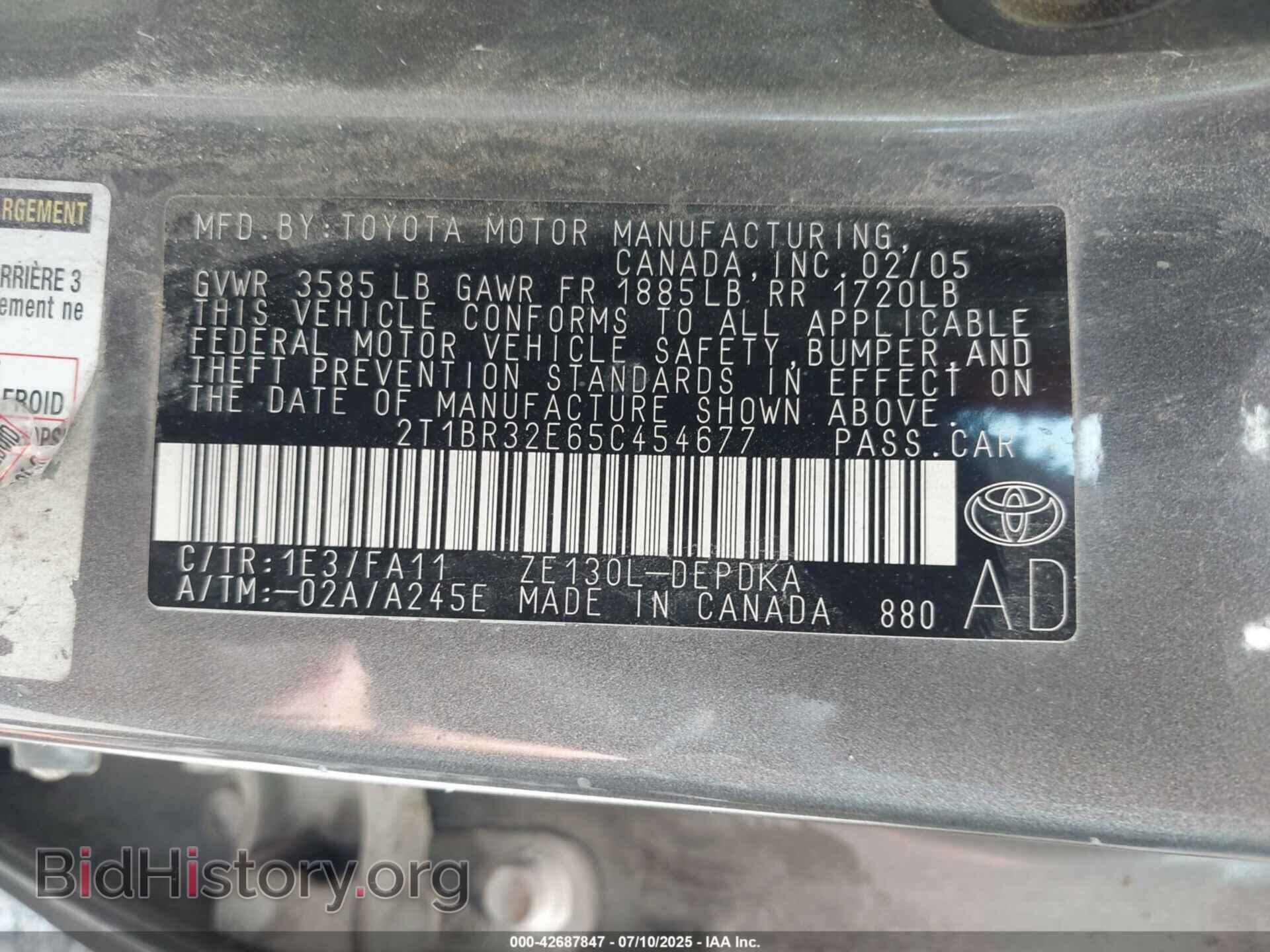 2005 TOYOTA COROLLA - VIN: 2T1BR32E65C454677 - Фото 9