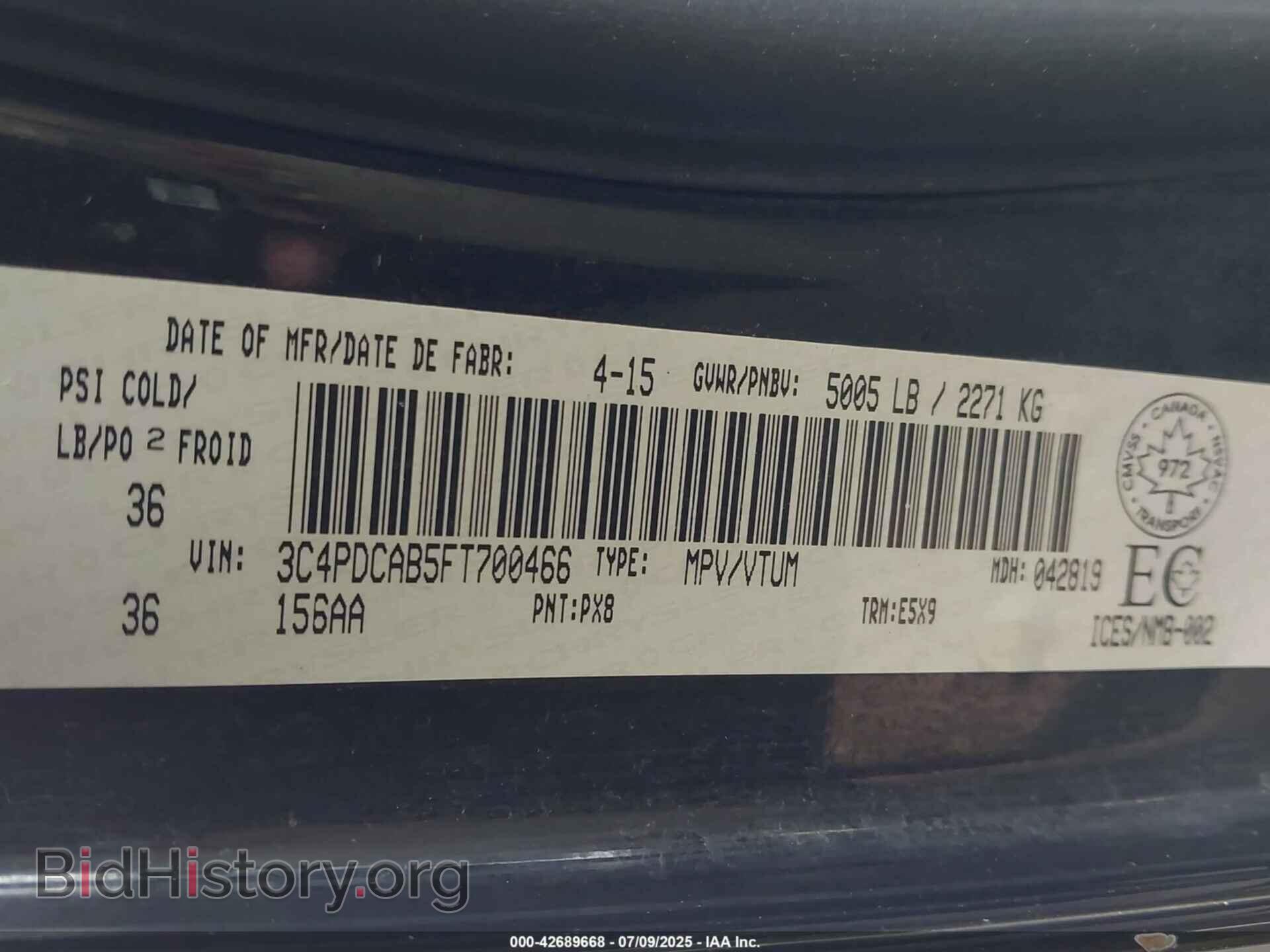 2015 DODGE JOURNEY - VIN: 3C4PDCAB5FT700466 - Фото 9