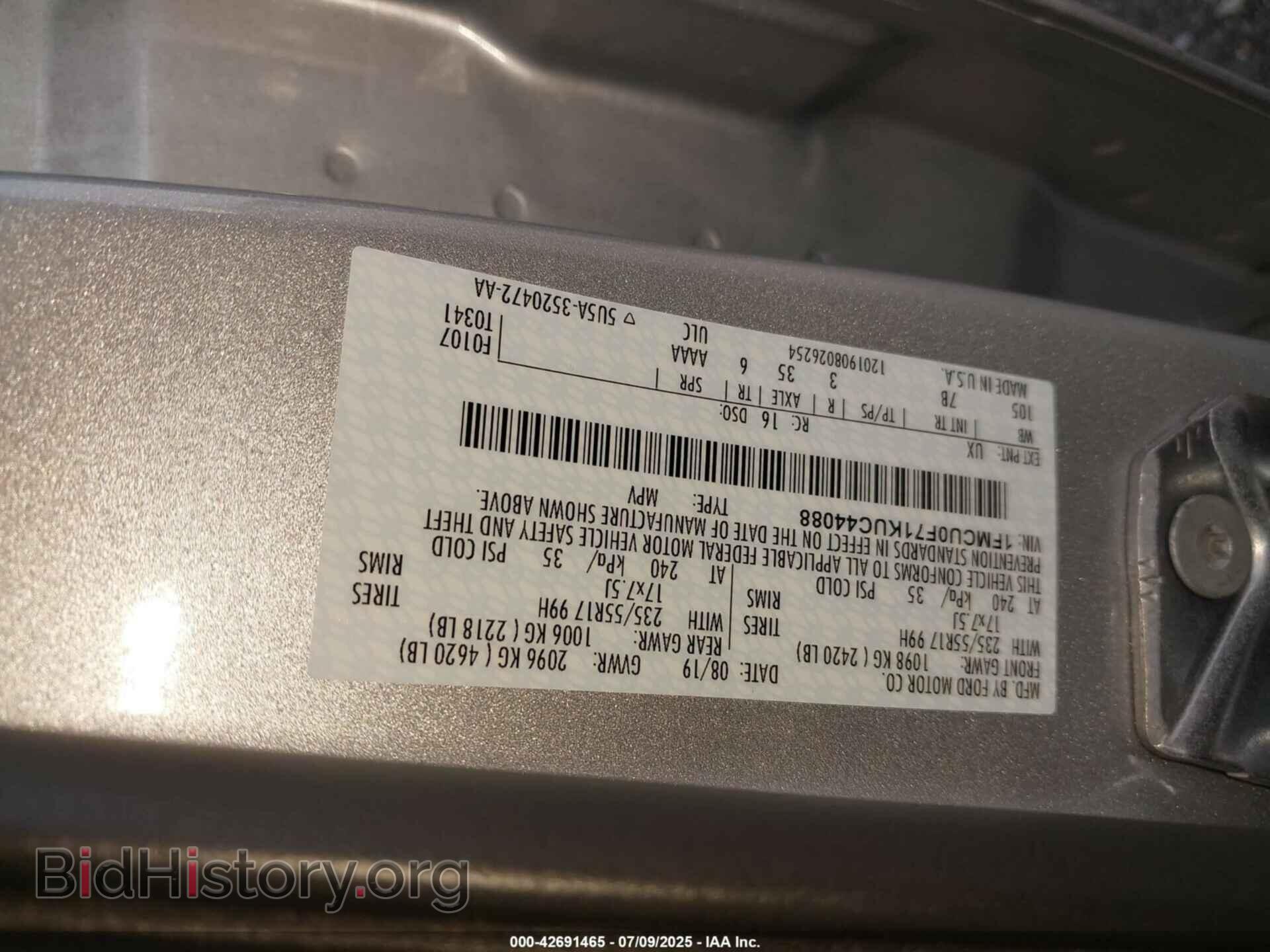 2019 FORD ESCAPE - VIN: 1FMCU0F71KUC44088 - Фото 9