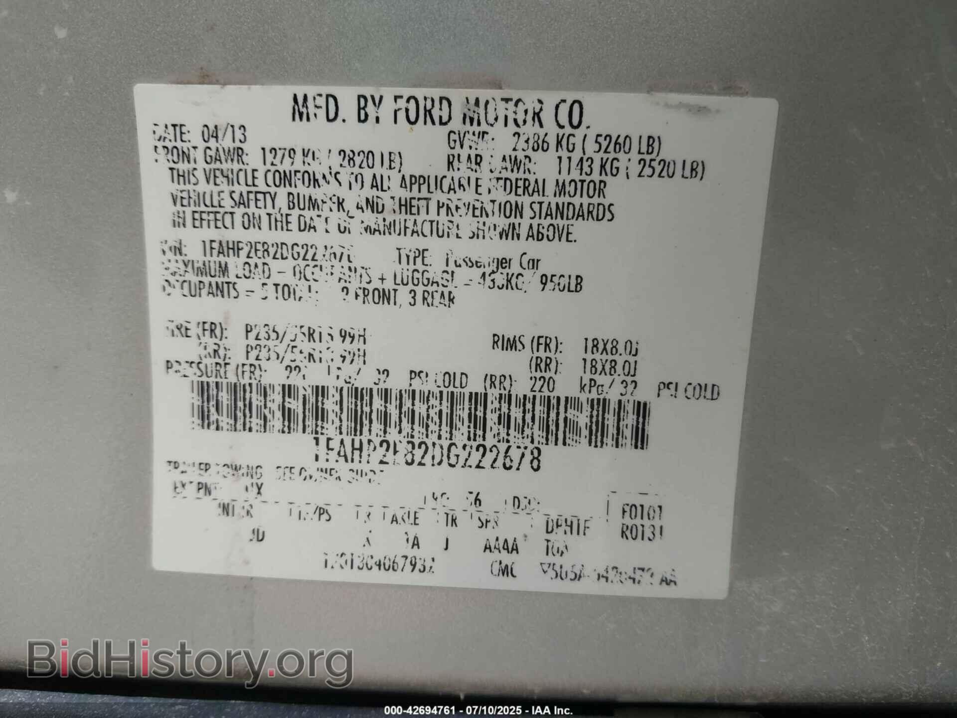 2013 FORD TAURUS - VIN: 1FAHP2E82DG222678 - Photo 9