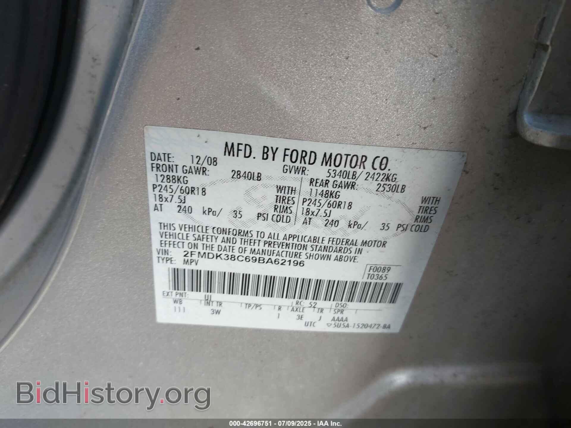 2009 FORD EDGE - VIN: 2FMDK38C69BA62196 - Photo 9