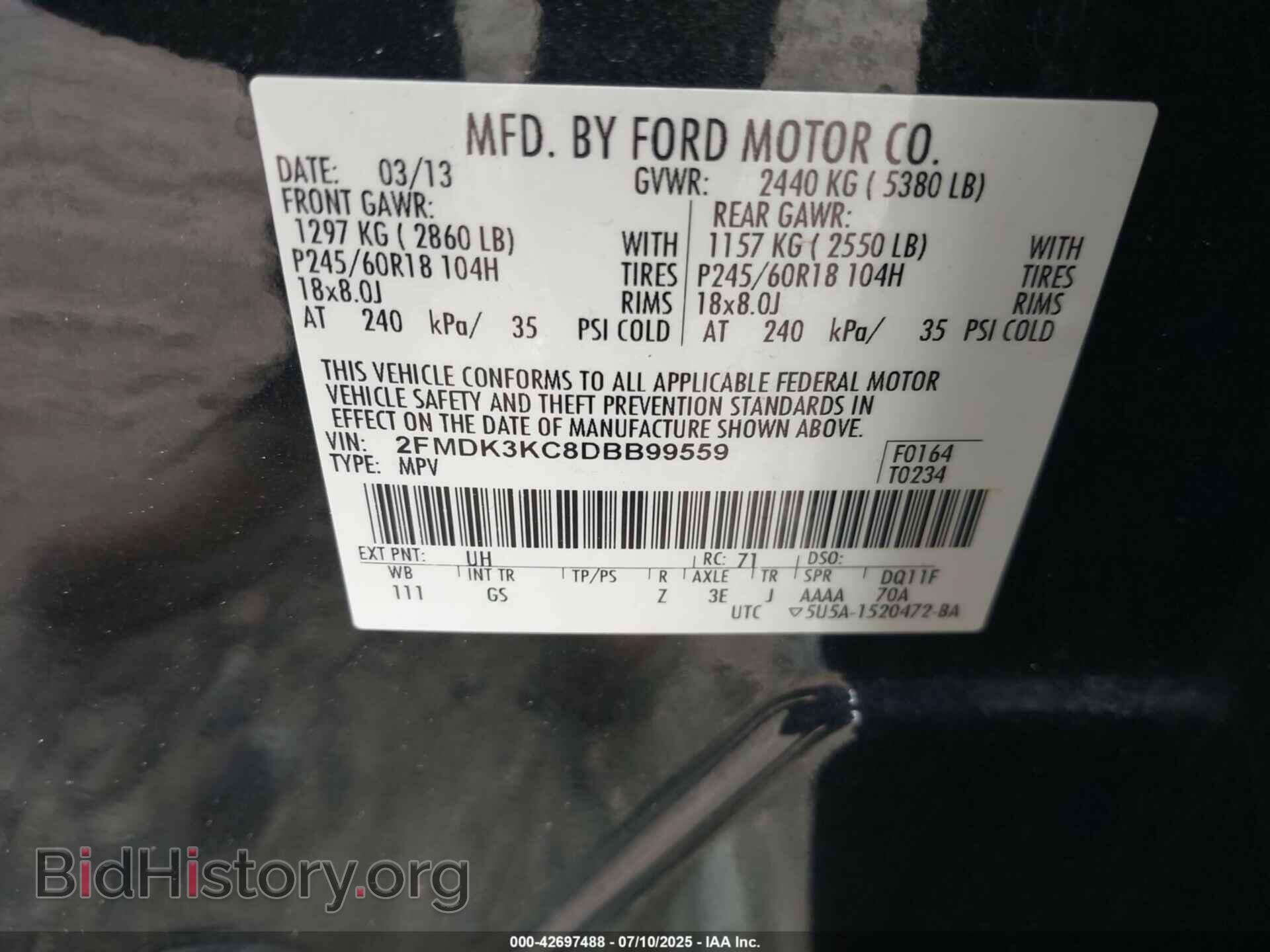 2013 FORD EDGE - VIN: 2FMDK3KC8DBB99559 - Фото 9