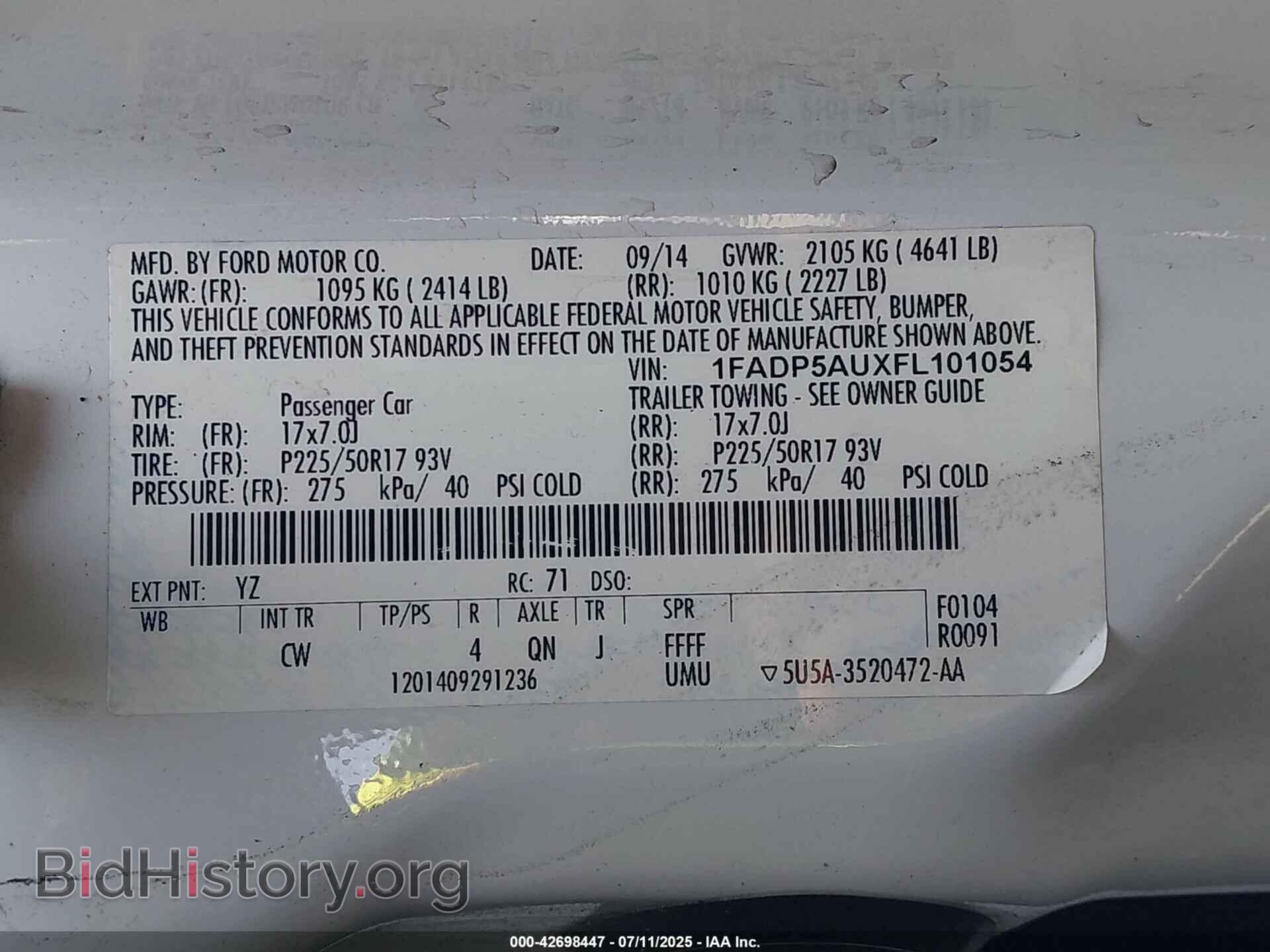 2015 FORD C-MAX HYBRID - VIN: 1FADP5AUXFL101054 - Фото 9