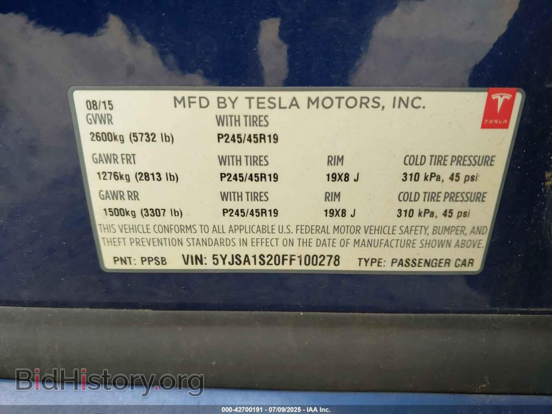 2015 TESLA MODEL S - VIN: 5YJSA1S20FF100278 - Фото 9
