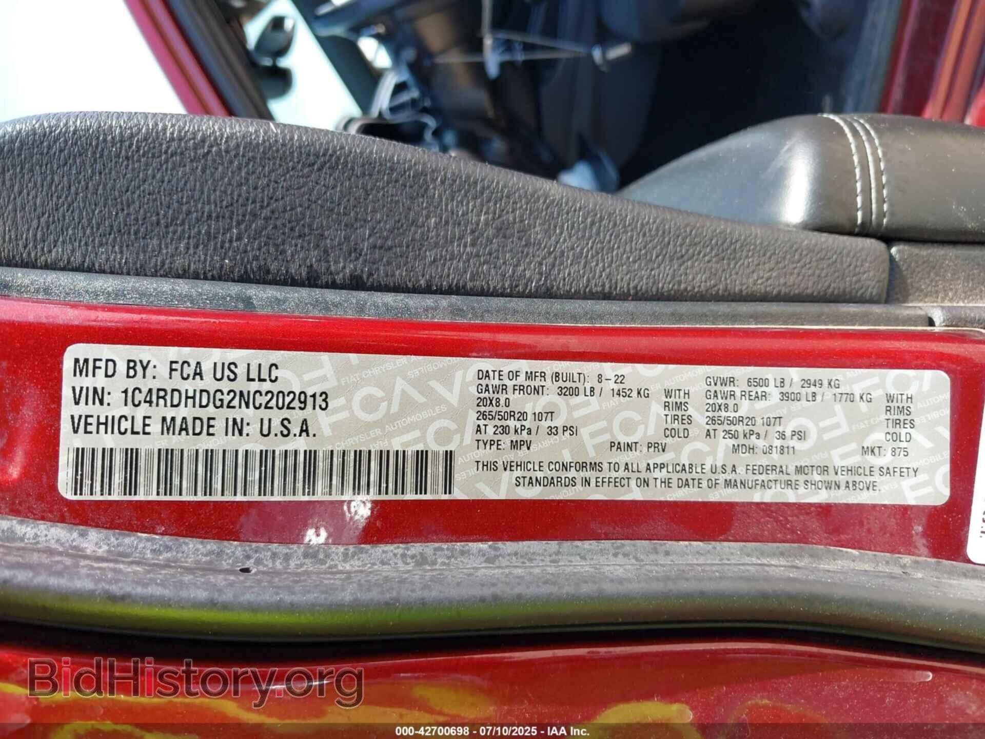 2022 DODGE DURANGO - VIN: 1C4RDHDG2NC202913 - Фото 9