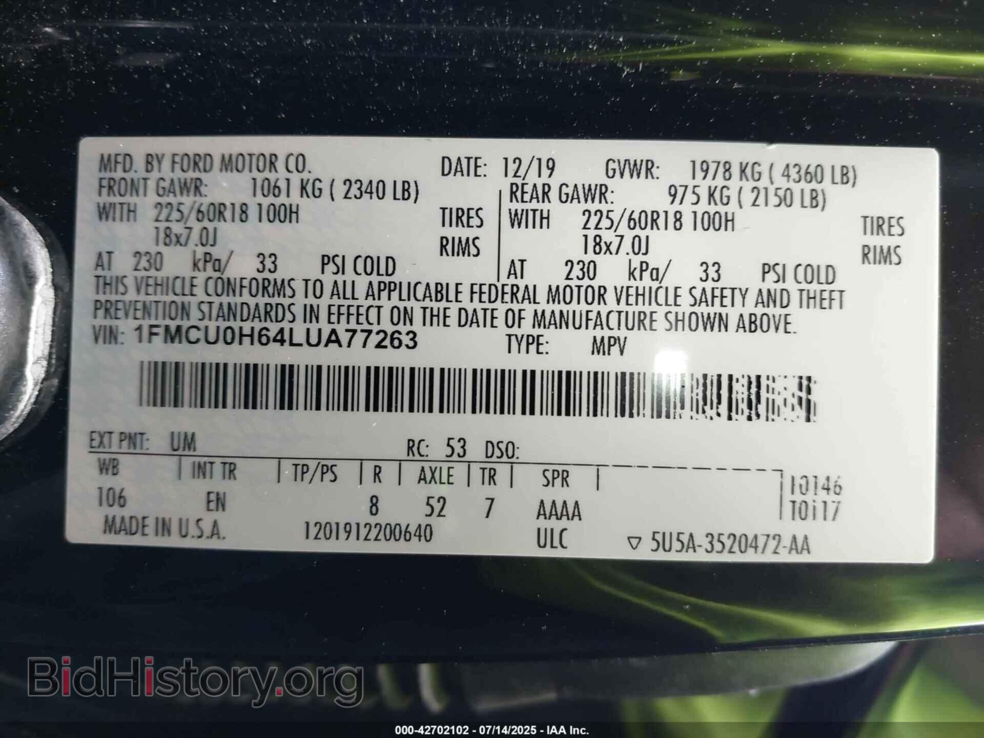 2020 FORD ESCAPE - VIN: 1FMCU0H64LUA77263 - Photo 9