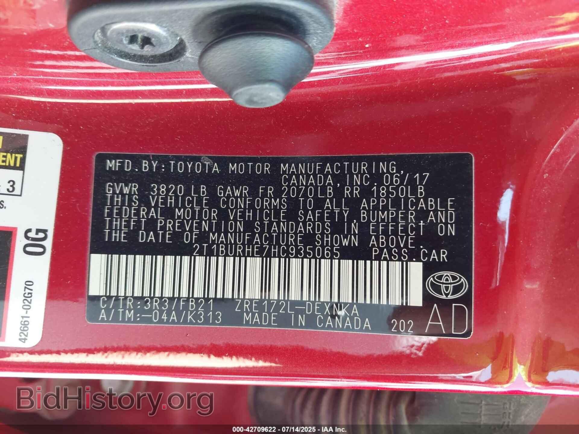 2017 TOYOTA COROLLA - VIN: 2T1BURHE7HC935065 - Фото 9