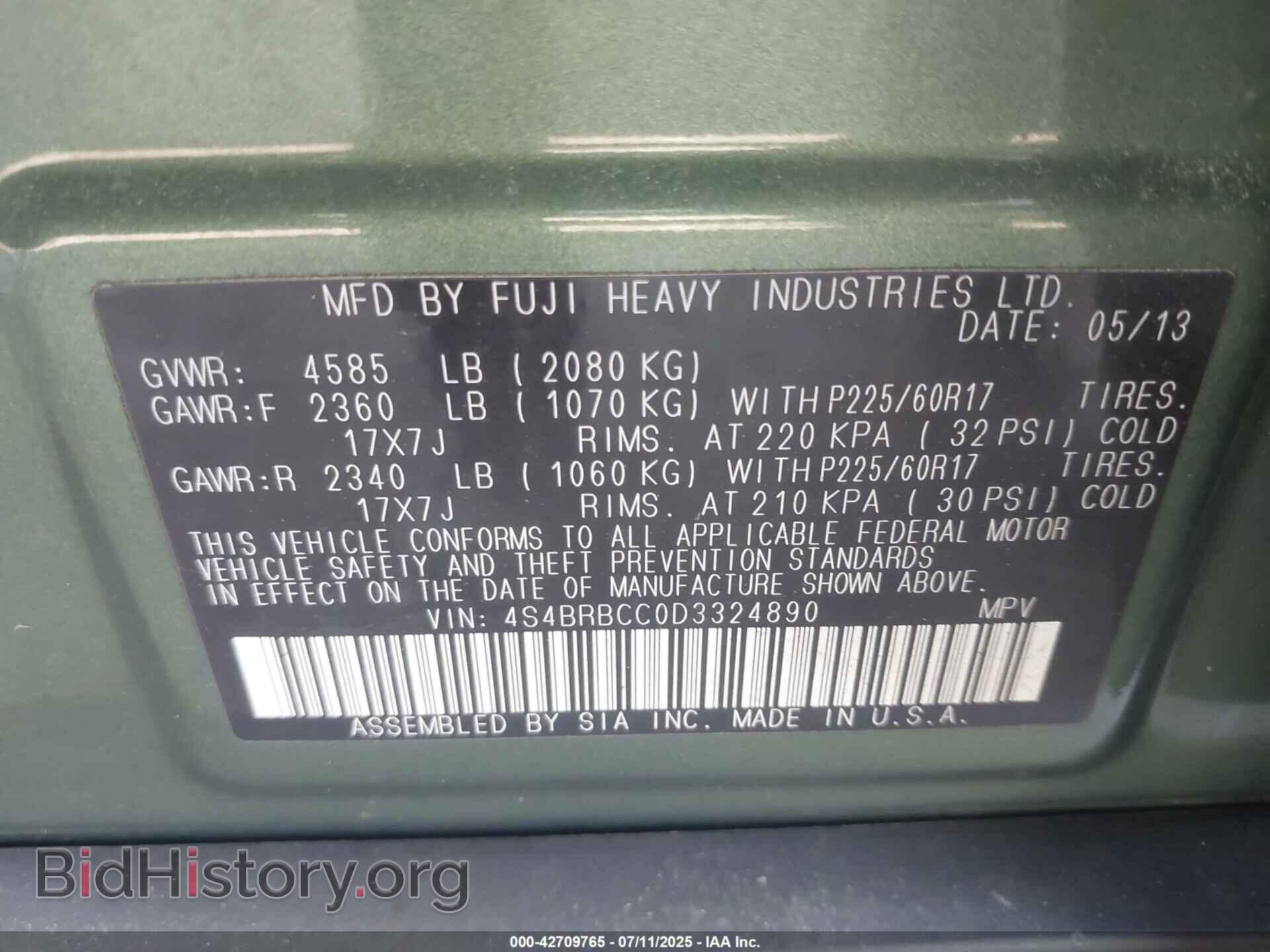 2013 SUBARU OUTBACK - VIN: 4S4BRBCC0D3324890 - Фото 9