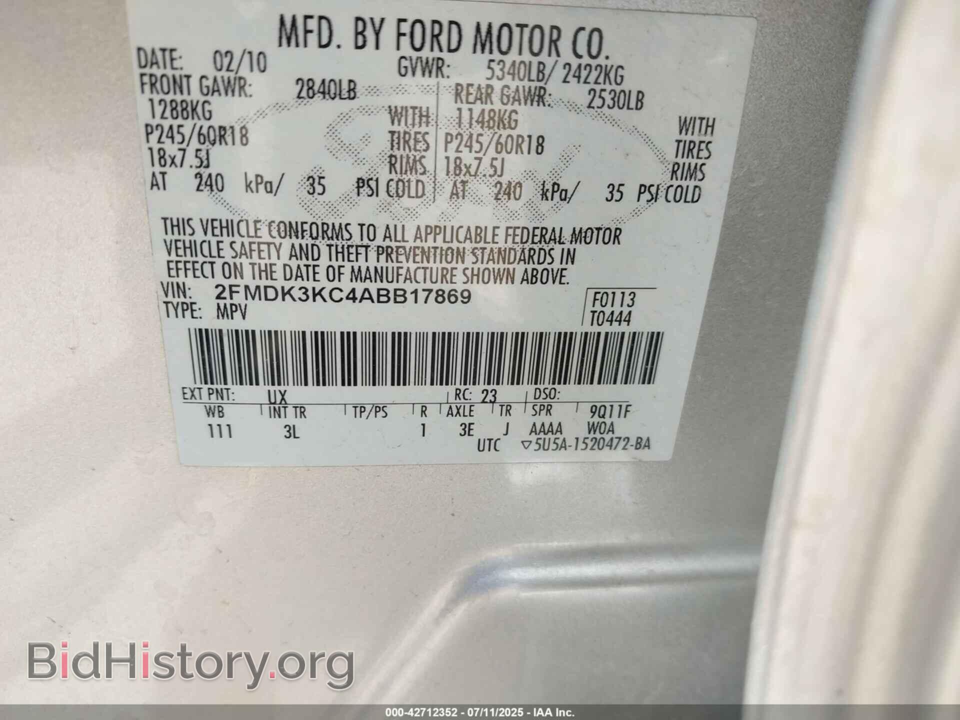2010 FORD EDGE - VIN: 2FMDK3KC4ABB17869 - Фото 9