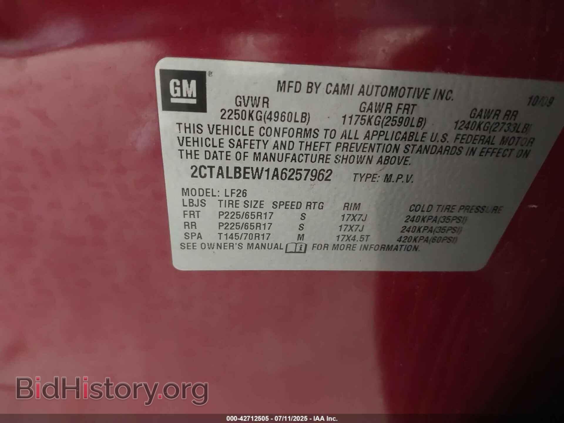 2010 GMC TERRAIN - VIN: 2CTALBEW1A6257962 - Фото 9