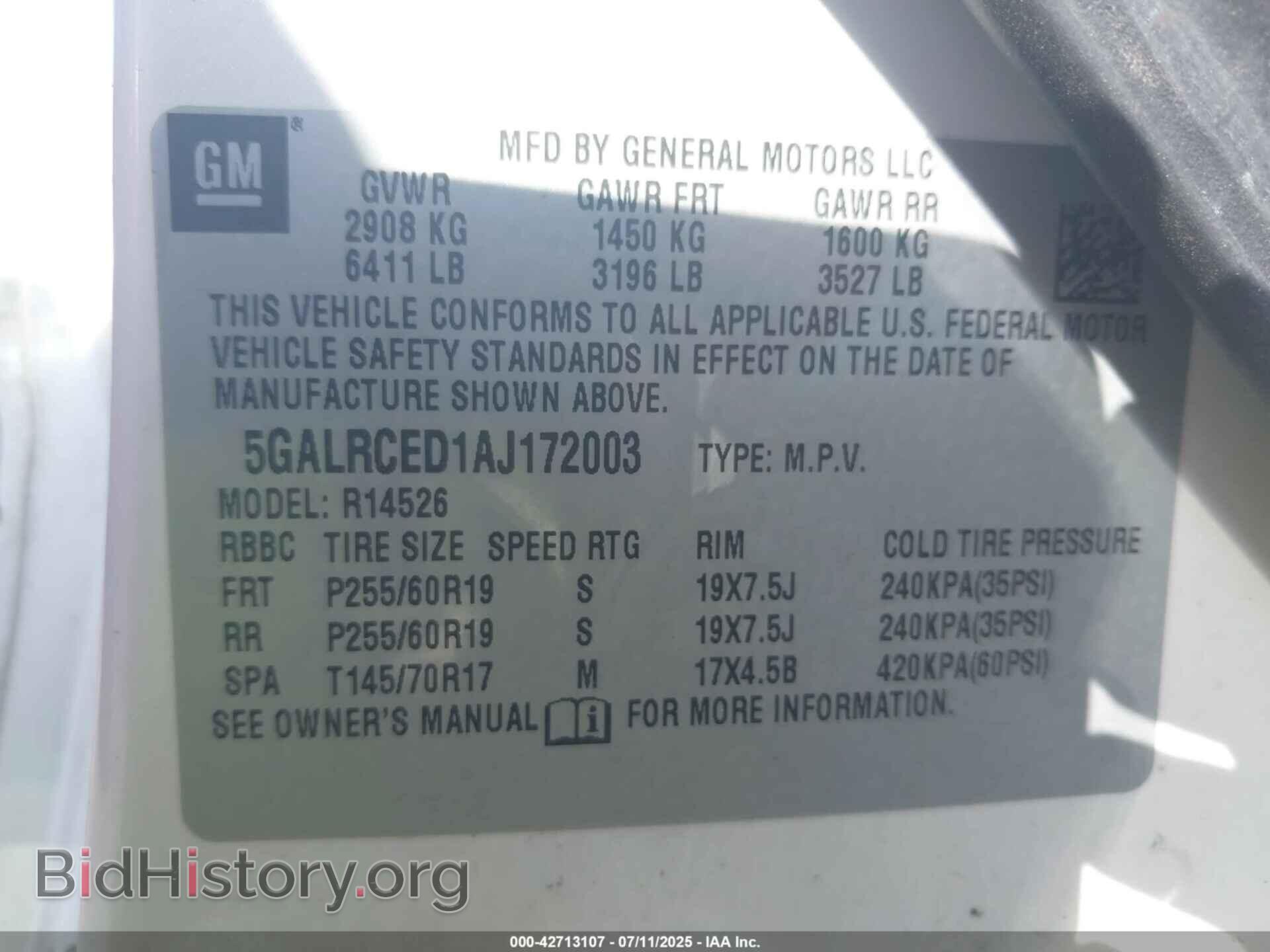 2010 BUICK ENCLAVE - VIN: 5GALRCED1AJ172003 - Фото 9