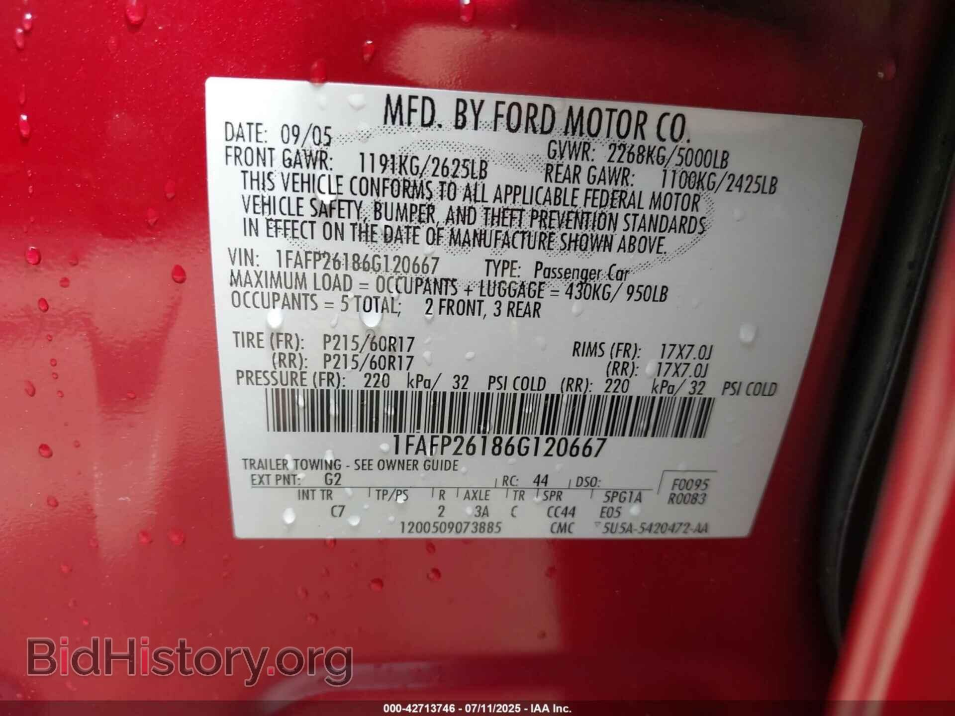 2006 FORD FIVE HUNDRED - VIN: 1FAFP26186G120667 - Фото 9