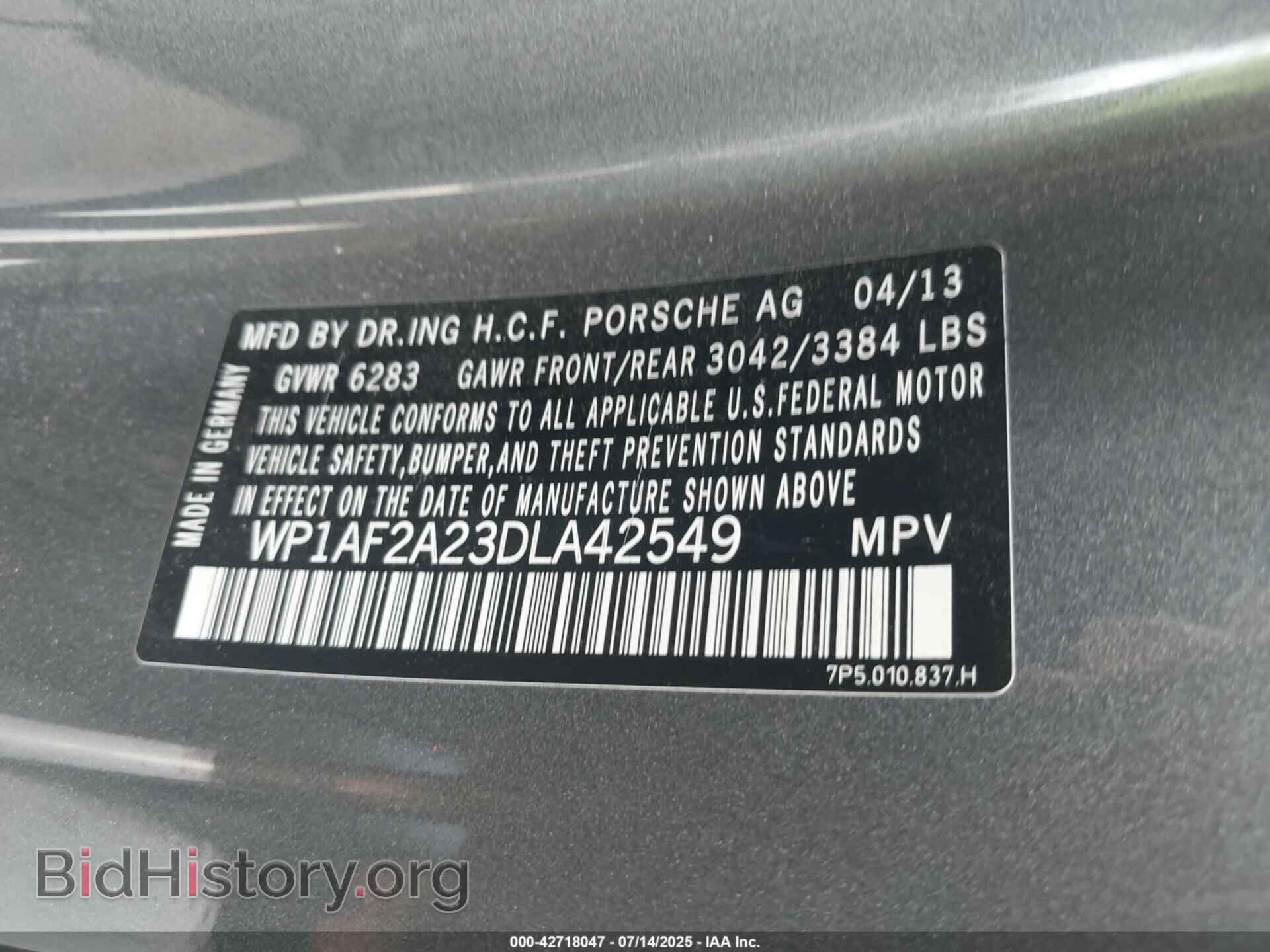 2013 PORSCHE CAYENNE - VIN: WP1AF2A23DLA42549 - Фото 9