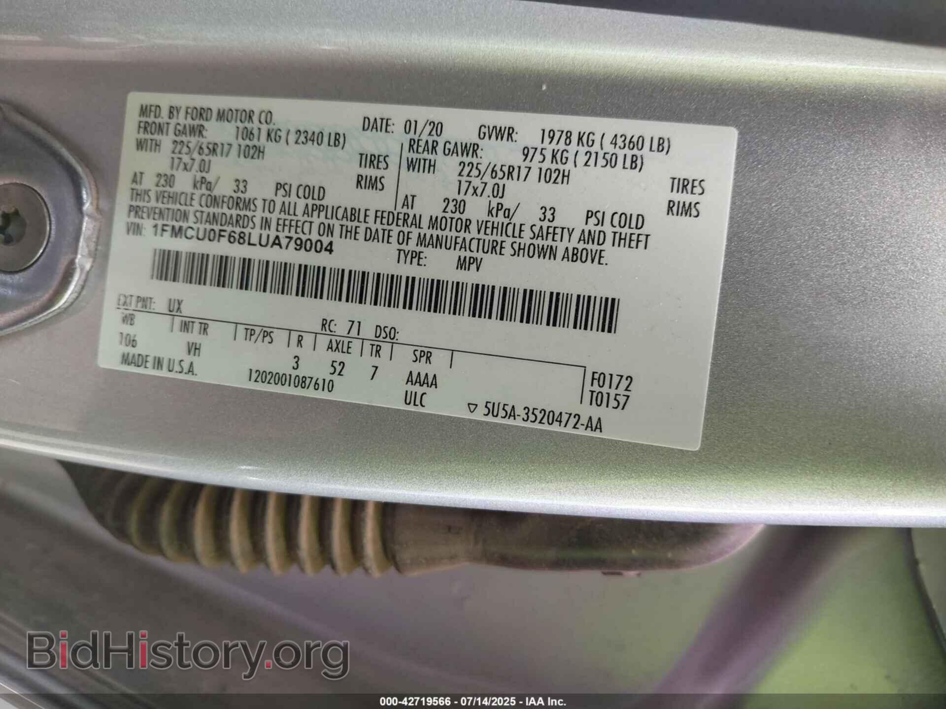 2020 FORD ESCAPE - VIN: 1FMCU0F68LUA79004 - Photo 9