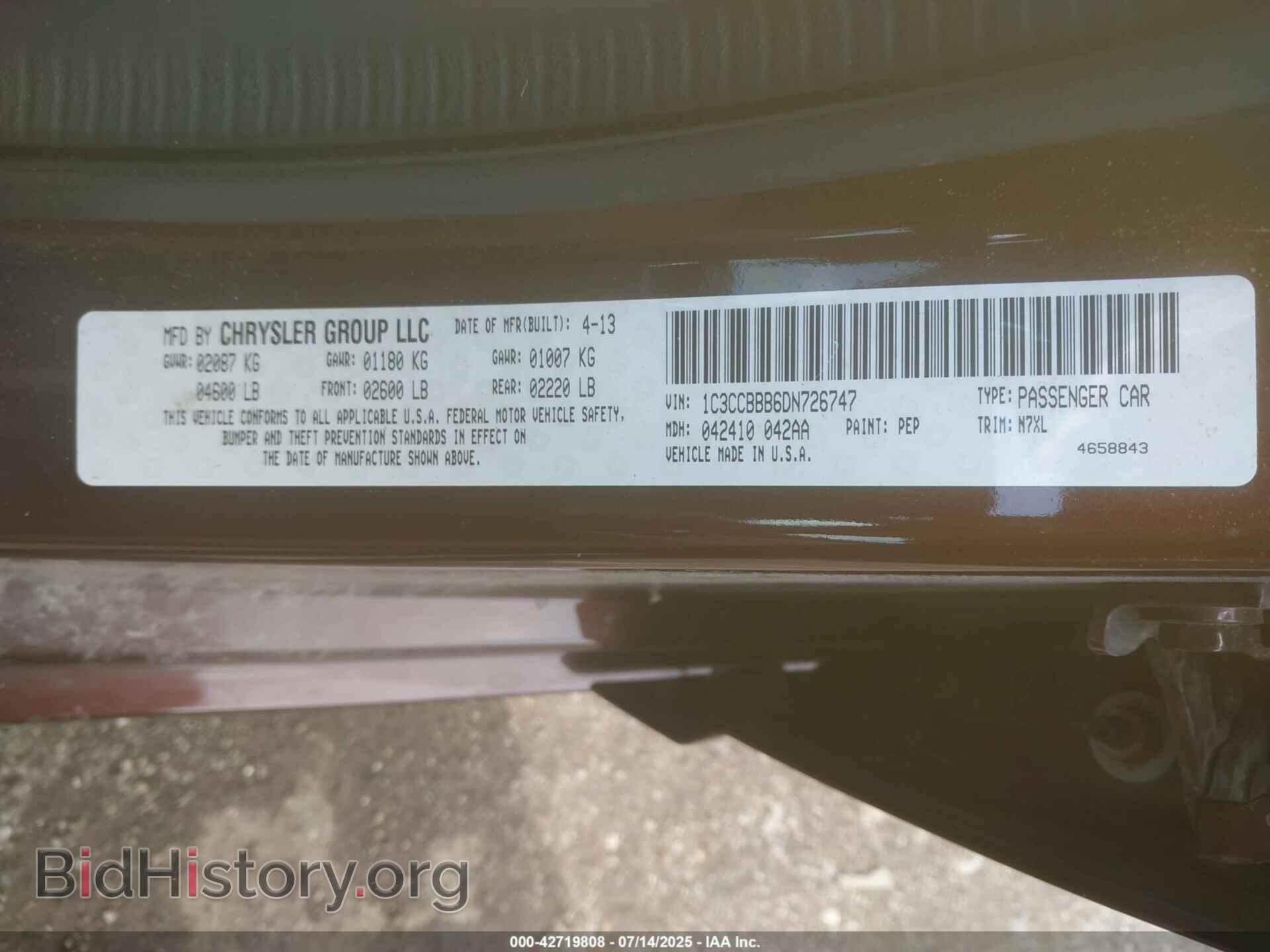2013 CHRYSLER 200 - VIN: 1C3CCBBB6DN726747 - Фото 9