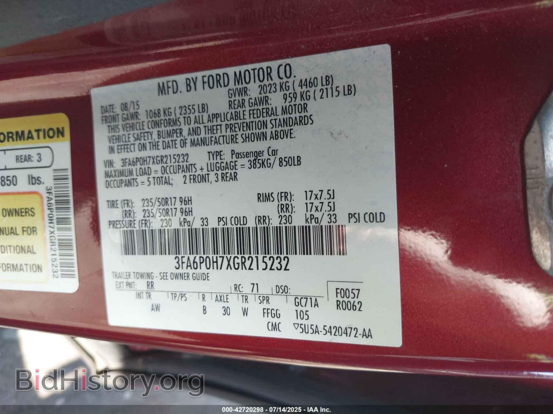 2016 FORD FUSION - VIN: 3FA6P0H7XGR215232 - Фото 9