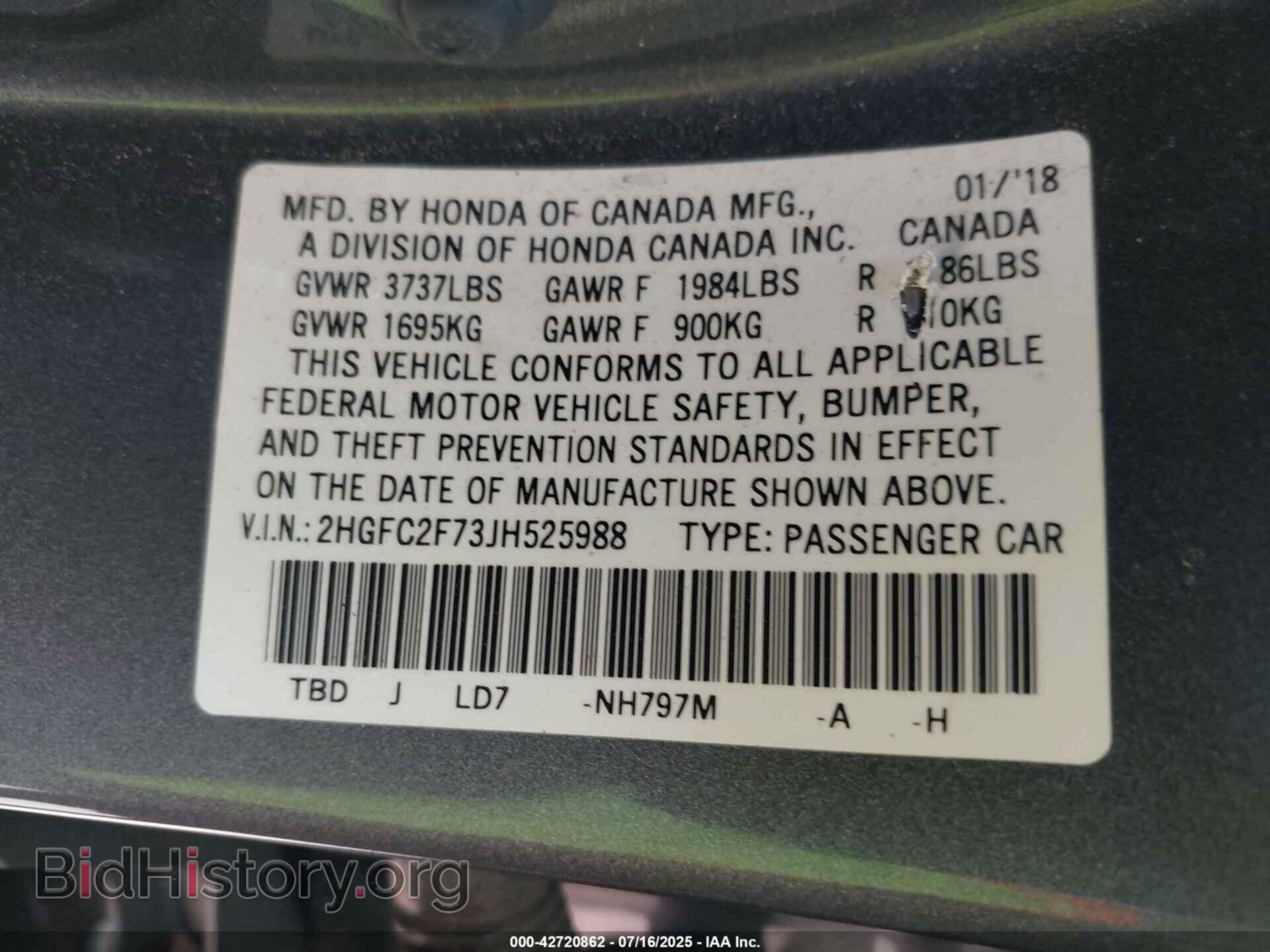 2018 HONDA CIVIC - VIN: 2HGFC2F73JH525988 - Фото 9