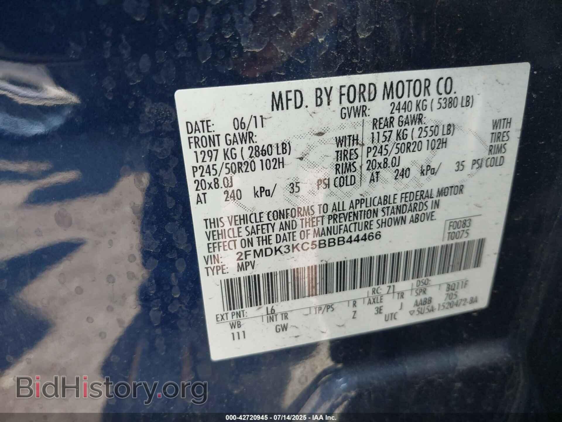 2011 FORD EDGE - VIN: 2FMDK3KC5BBB44466 - Фото 9
