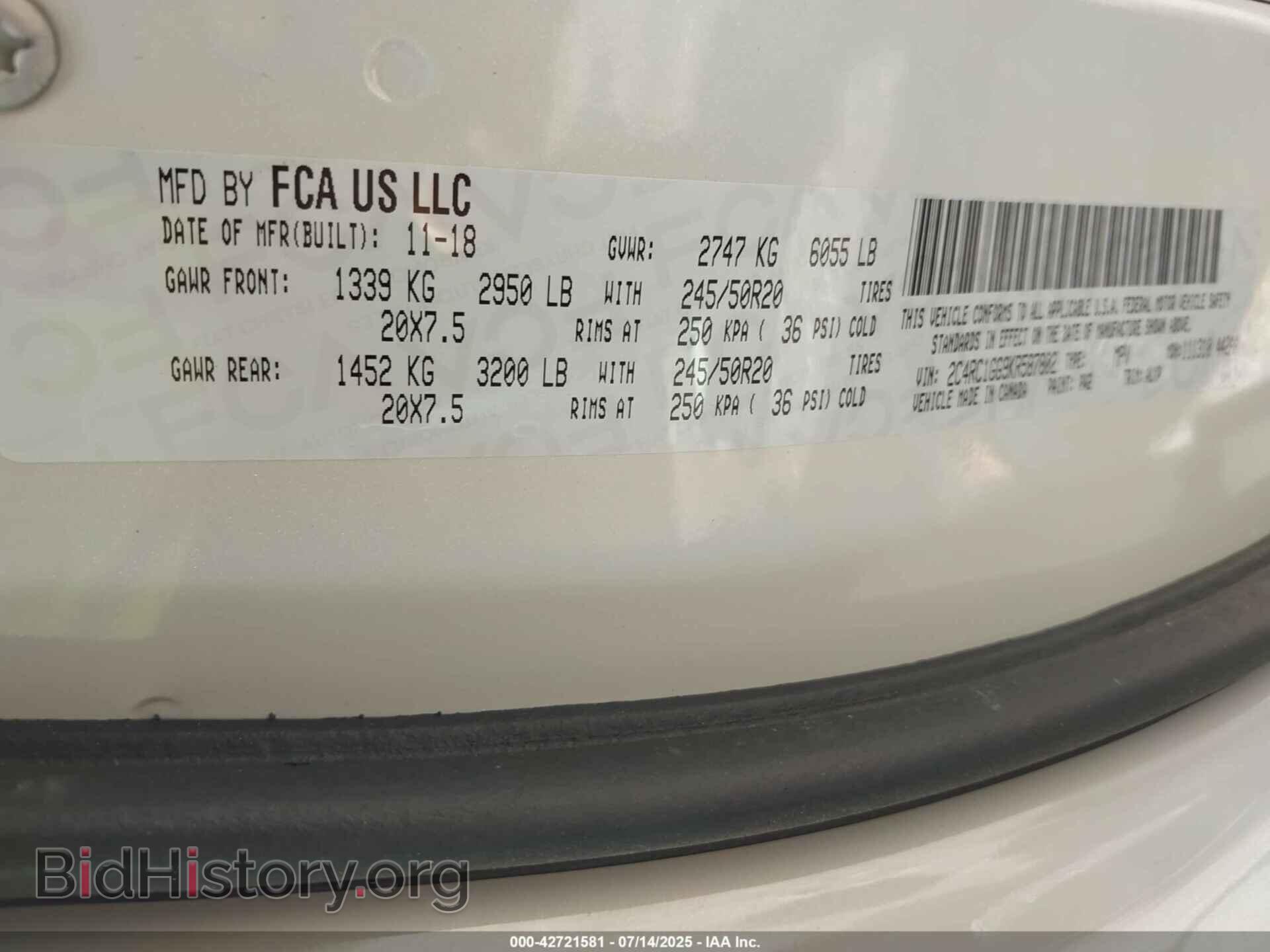 2019 CHRYSLER PACIFICA - VIN: 2C4RC1GG9KR587802 - Фото 9