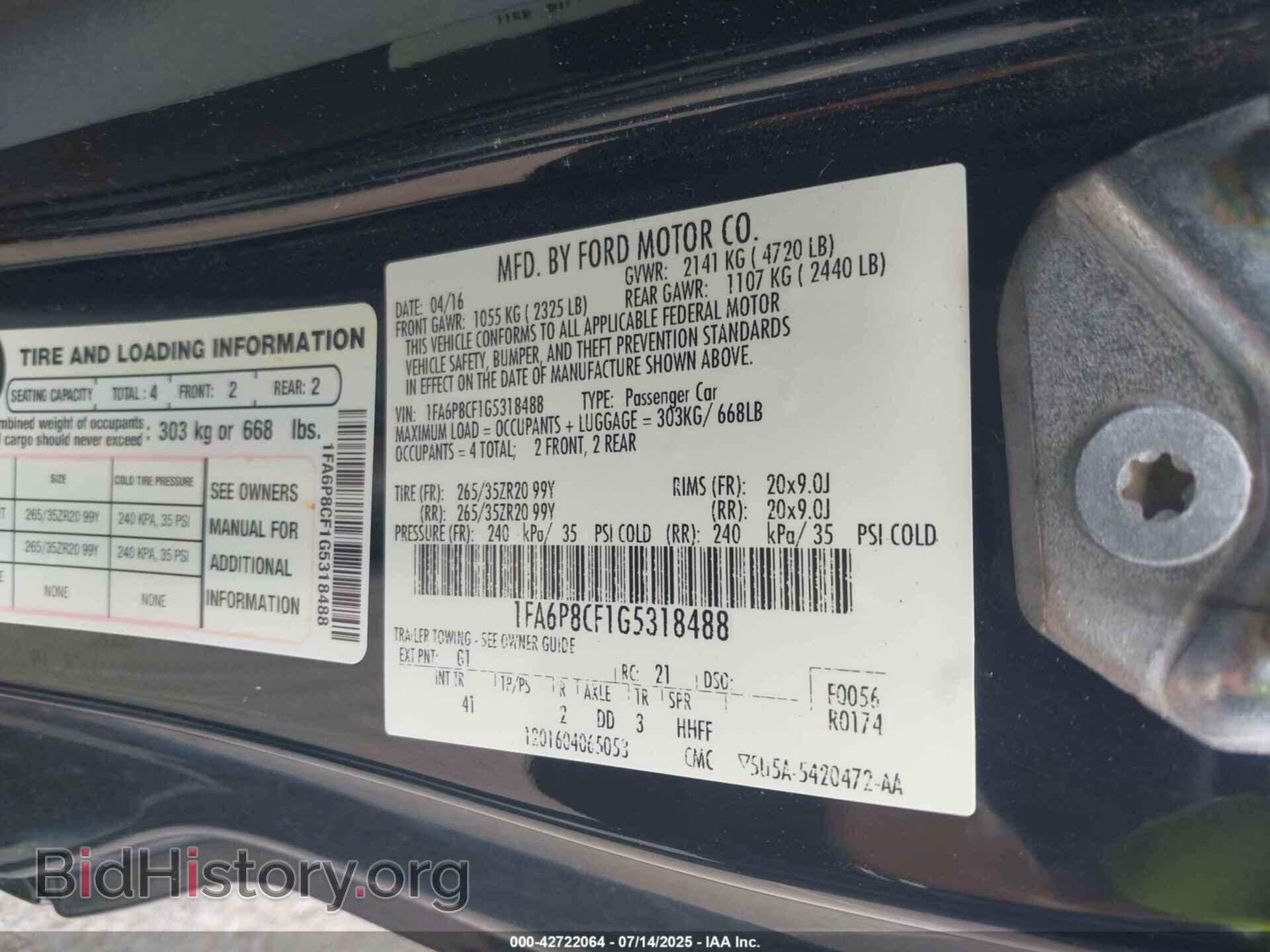 2016 FORD MUSTANG - VIN: 1FA6P8CF1G5318488 - Фото 9
